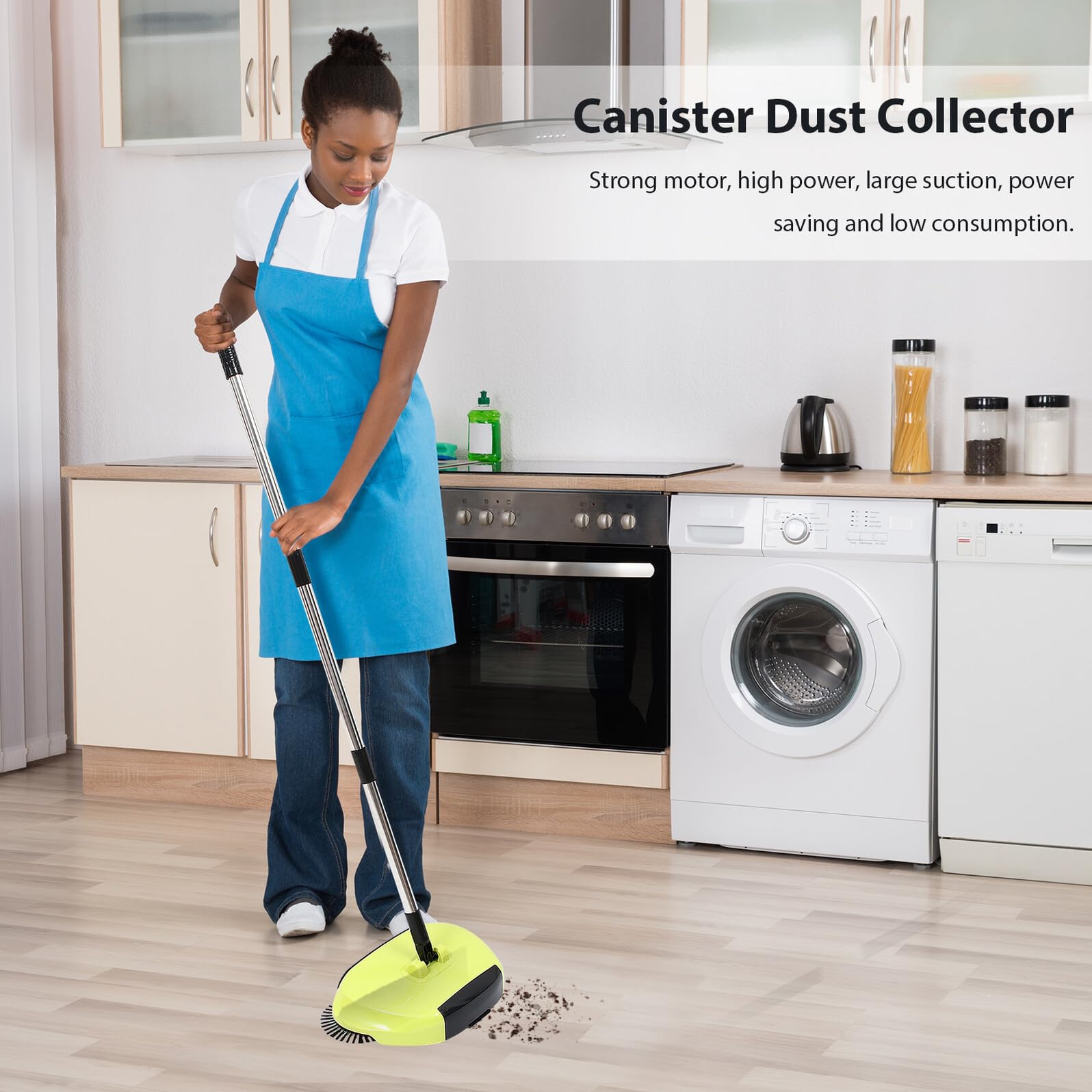 Artibetter Handschiebebodenkehrmaschine 3-in-1 mit Verstellbarem Griff | Gelb, Abs Edelstahl Pet, 360° Drehung, Geschlossener Behälter, für Fliesen und Holzböden Zufällige Farbe