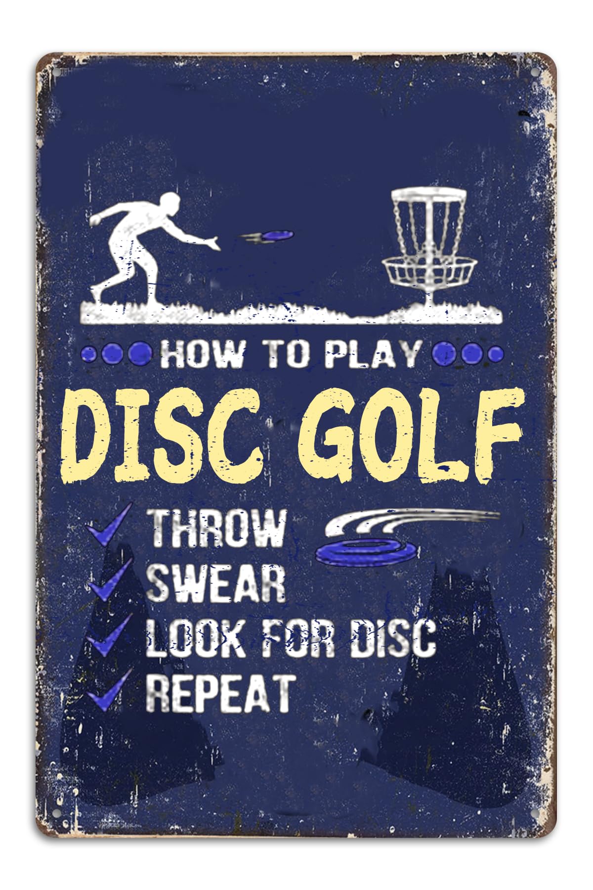 How To Play Disc Golf Sign Metal Tin Signs, Funny Frisbee Disc Golfer Poster for Home Office Man Cave Wall Decor Plaque Sign 8x12 Inch