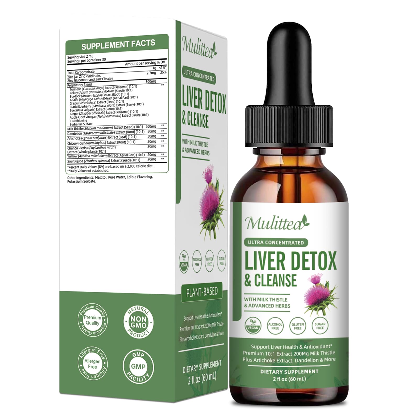 Liver Health & Lymphatic Drainage Drops -Support Liver Cleanse Detox & Repair with Artichoke Milk Thistle Silymarin Extract, Dandelion,Turmeric, Berberine to Renew w/21 Potent Herb-Nutrients-60ml