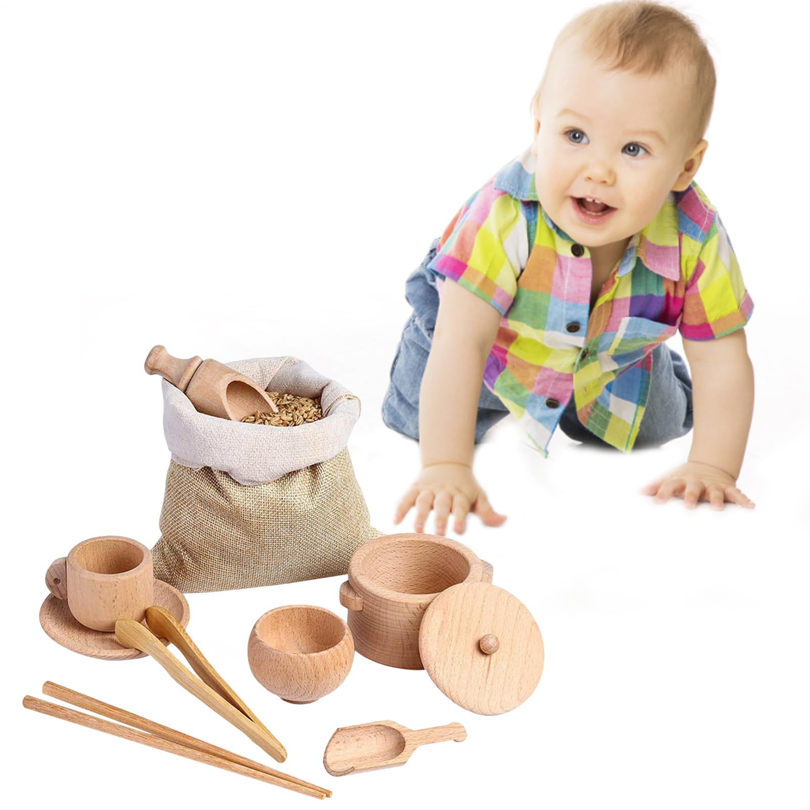 Generico Strumenti per contenitori sensoriali - Set di Giocattoli di 8 Palette in Legno e pinze in Legno | Giocattolo per l'apprendimento della motricità fine per Bambini 3 Anni in su,