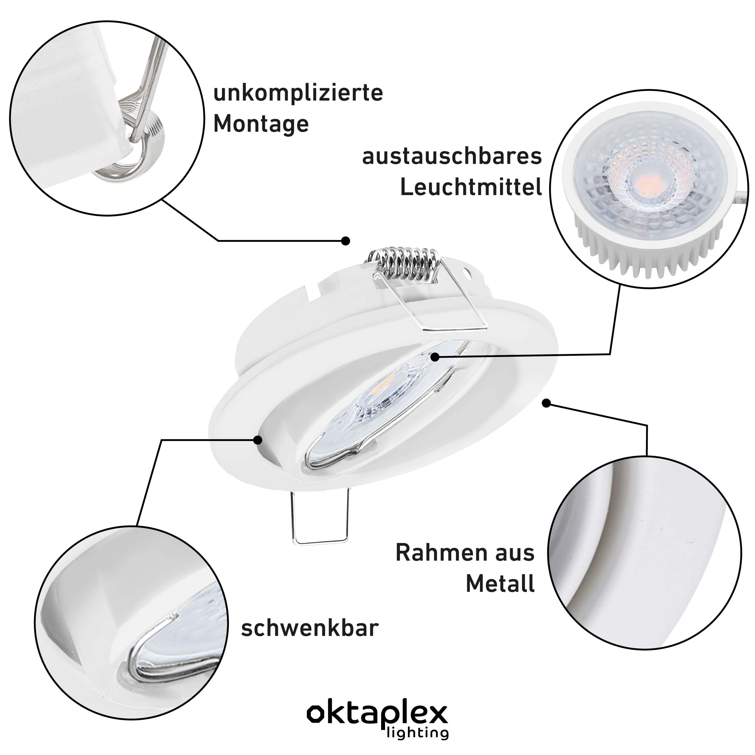 Oktaplex 12x Set Dijon LED Spots 230V 3-Step dimmbar schwenkbar flach | 22mm Einbautiefe, Warmweiß 2700K, Lochmaß 68mm, 4,8W, 380lm, 110°, Einbaustrahler Weiß, rund