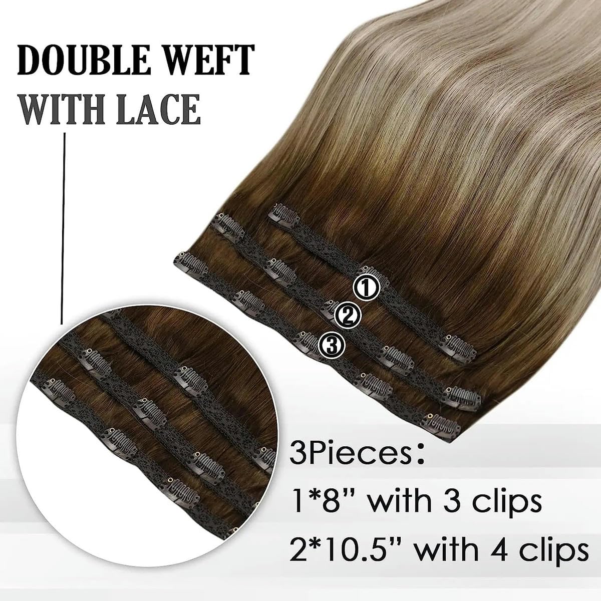 Vollglänzende Clip-in-Haarverlängerungen aus Echthaar, 3-teilig, 100 g, glatt, 12 20, doppelte Tressen, Haarverlängerungen aus Echthaar für Frauen, 2 20 Zoll (100 g), 3 6 Monate (6-teilig)