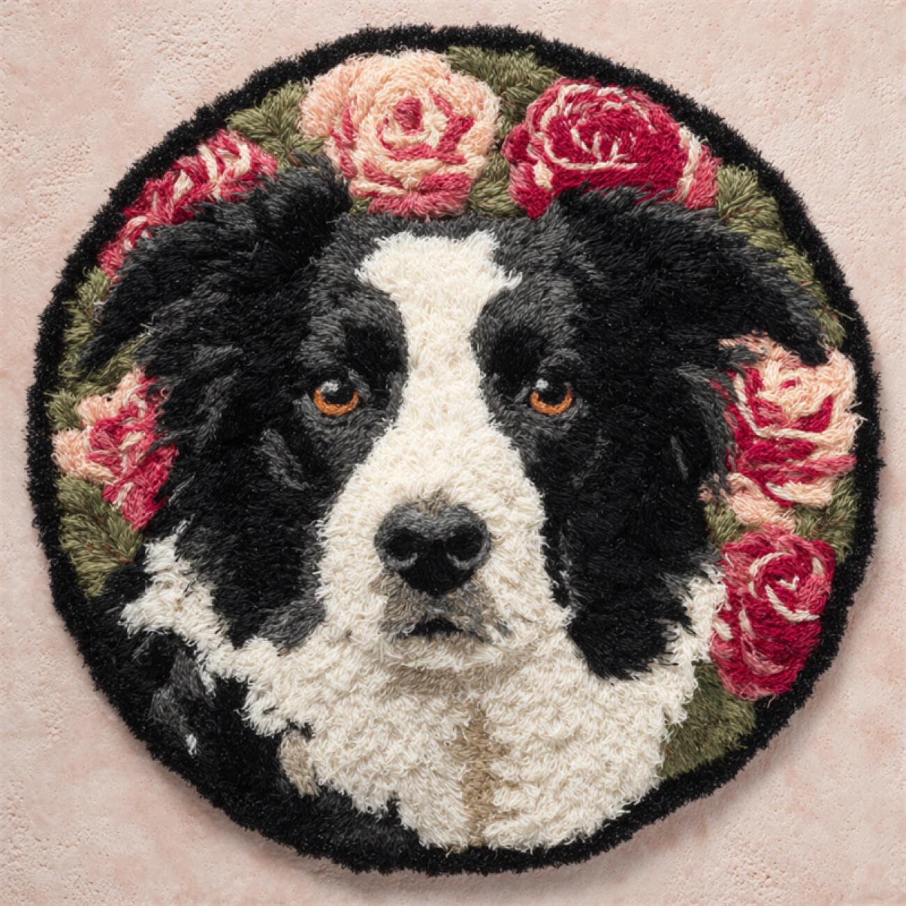 Kitquiver Dog Animal Latch Hook Kit Rug Fantasy Border Collie DIY for Kids and Adults Gift for Family Friends Needlework Crafts Cute Gifts 50x50cm