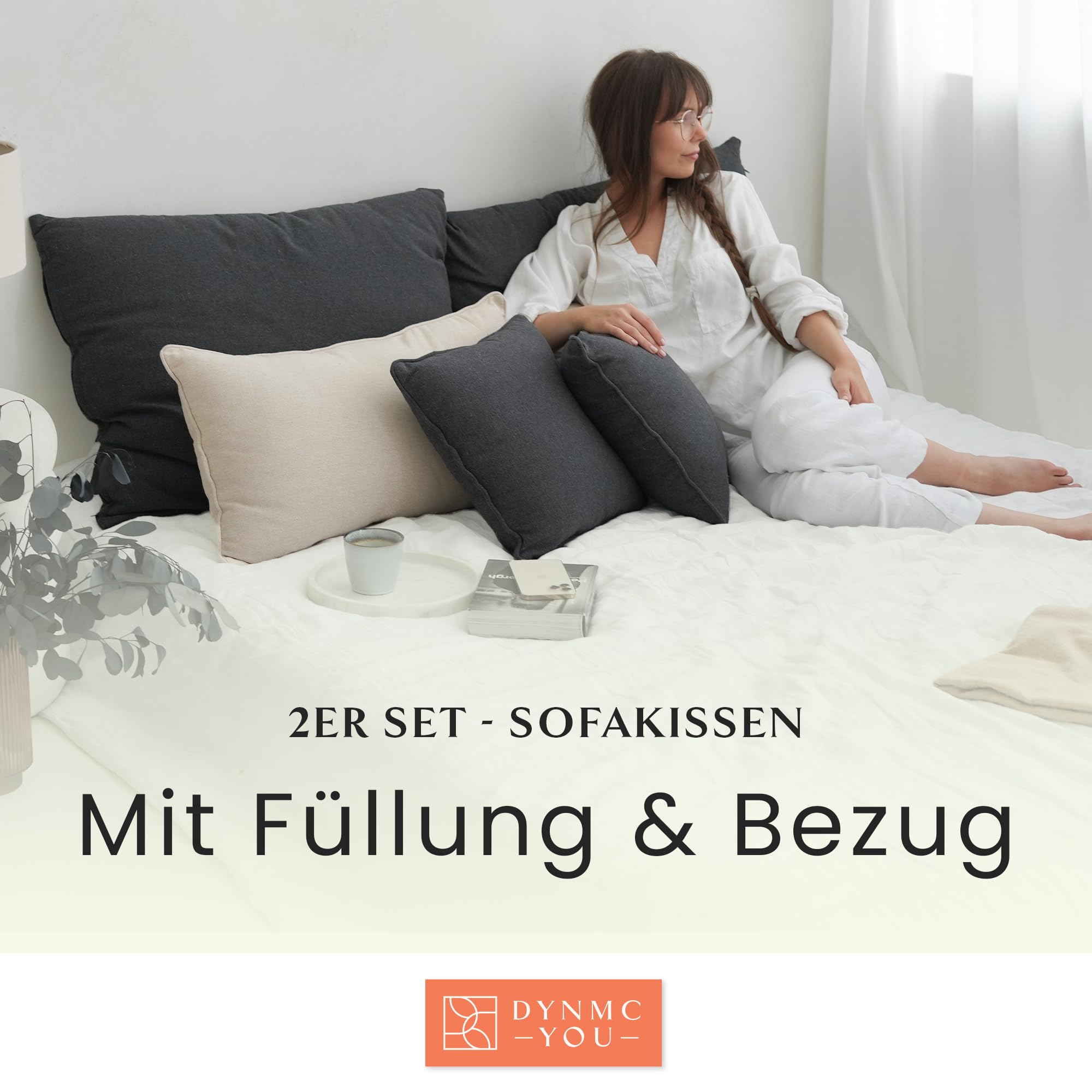 Sofakissen 40x40 cm 2er Set – weiche, prall gefüllte Couchkissen mit Bezug | Weiche Dekokissen für Sofa & Couch · prall gefüllt inkl. Bezug · Wohn- & Schlafzimmer · Bezug waschbar · OEKO-TEX