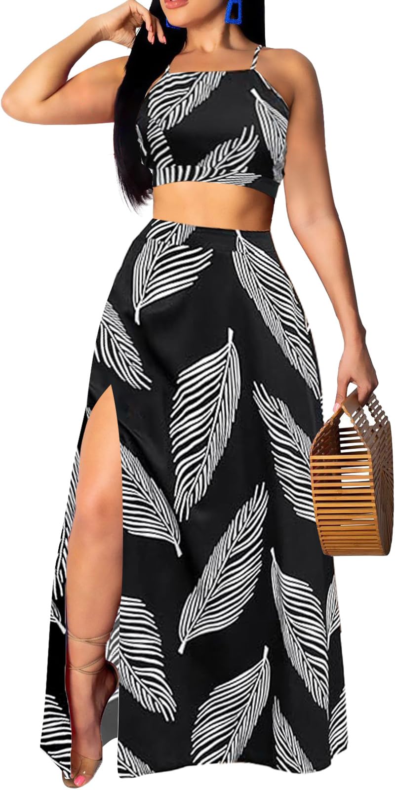 SxClub Women's Beach Dress 2 Piece Off Shoulder Top Long Maxi Skirt Sets