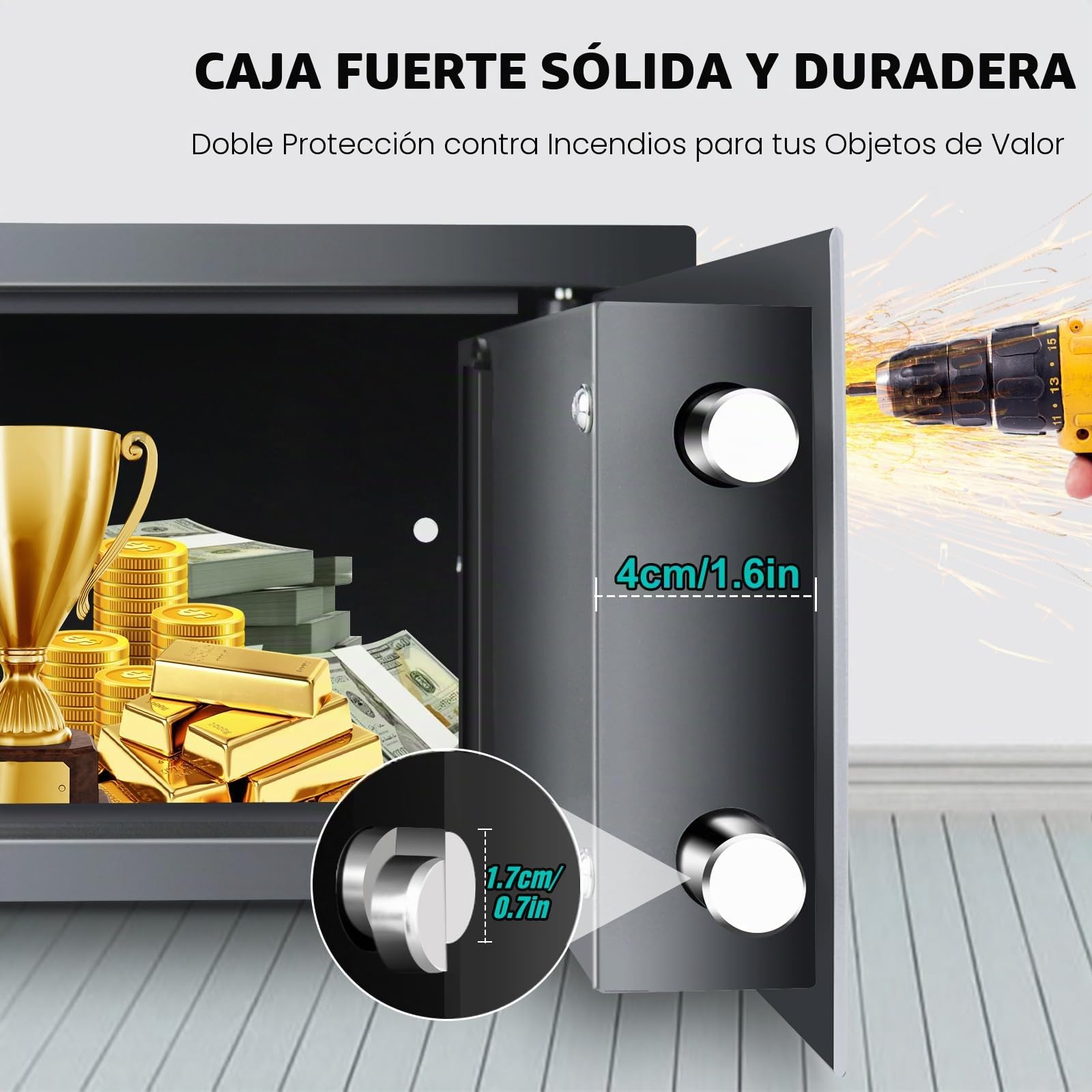 Safe Klein - Caja fuerte electrónica (31 x 20 x 20 cm, 2 llaves de emergencia), color gris
