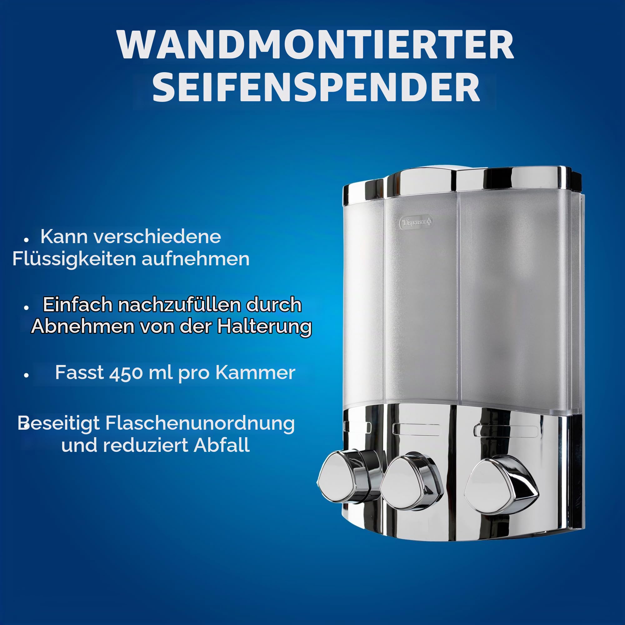 Croydex Seifenspender Wandbefestigung – beseitigt Flaschenchaos, einfaches Nachfüllen mit Einer vordosierten Pumpe für Ihr Duschgel, Shampoo und Spülung, Eck- oder Flachmontage (Chrom, 3 x 450 ml)