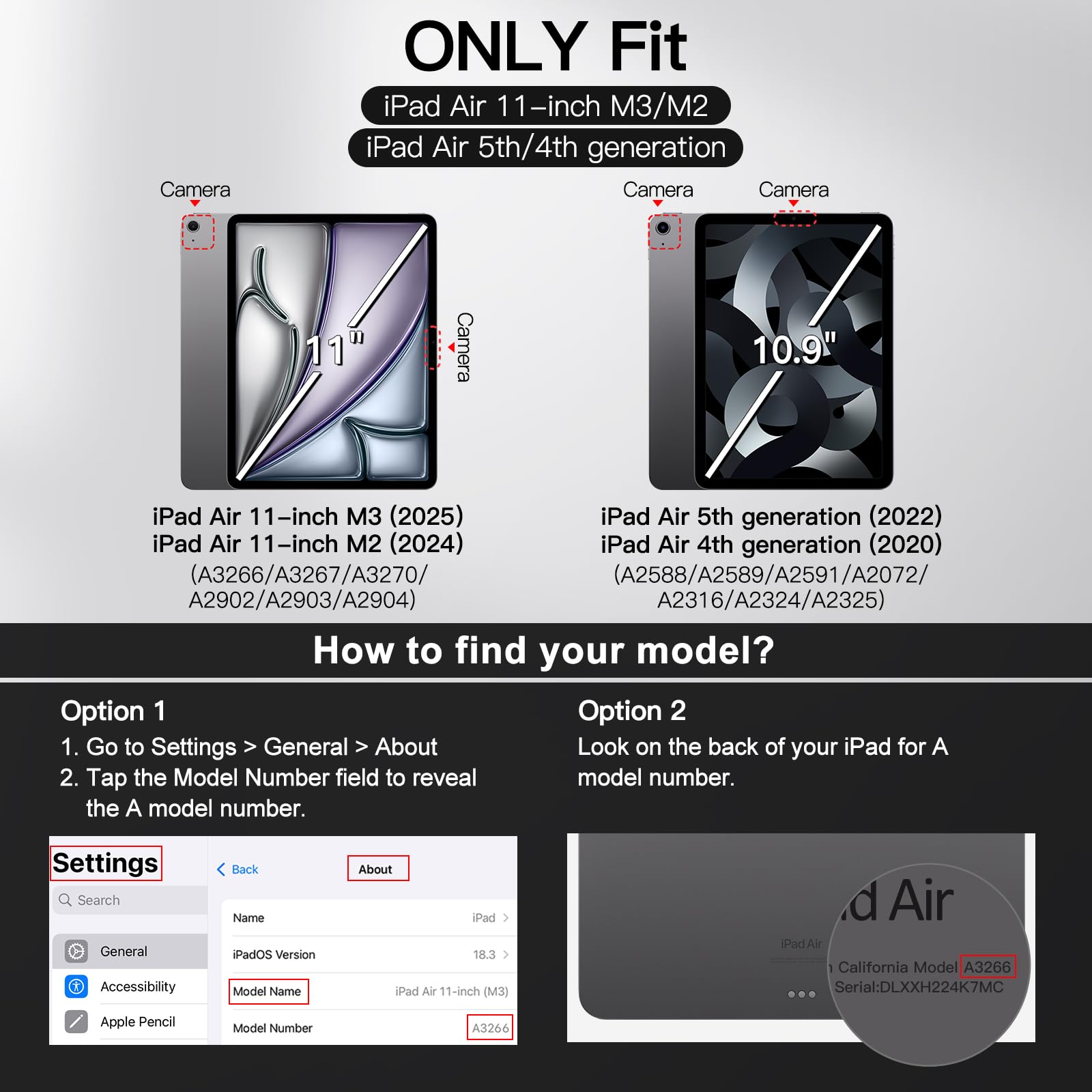 JETech Keyboard Case for iPad Air 11-Inch M3/M2 (2025/2024), iPad Air 5th/4th (10.9-Inch 2022/2020) with Pencil Holder, Magnetic Detachable Bluetooth Keyboard, TPU Back Stand Cover (Black)