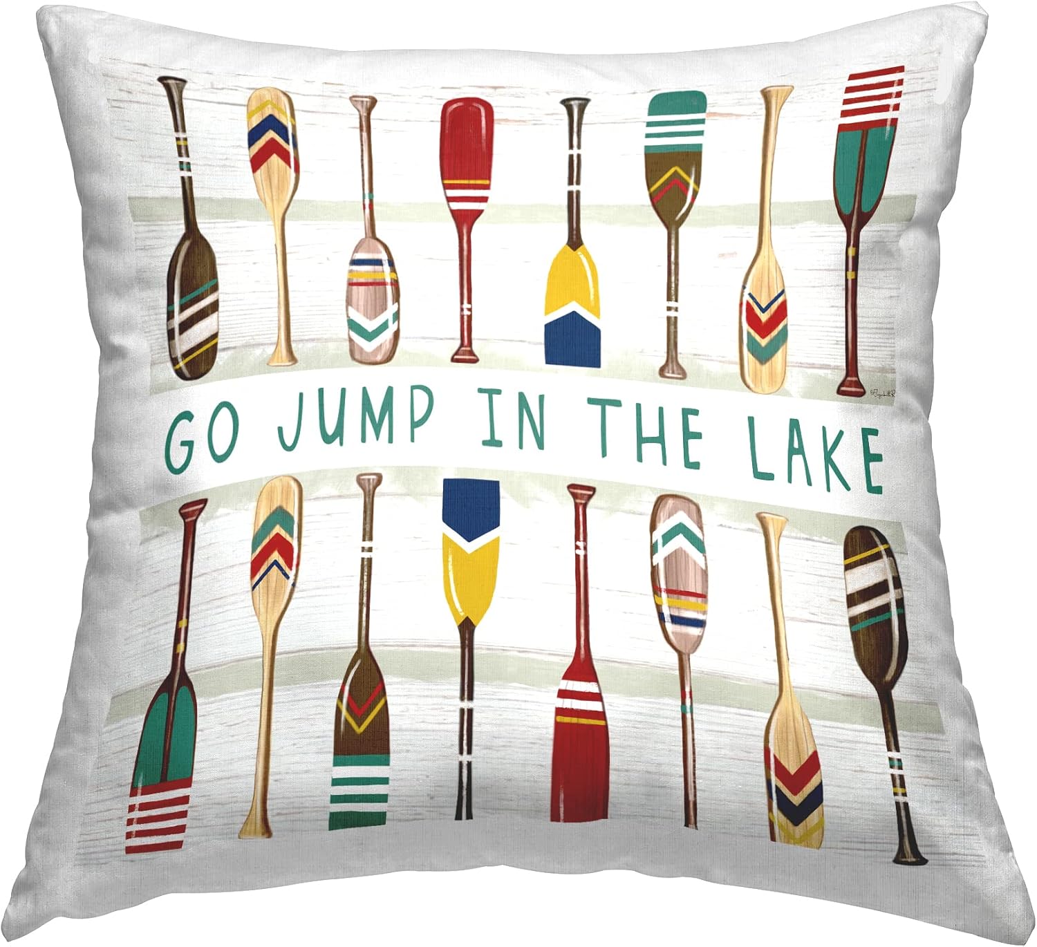 Stupell Industries Jump in The Lake Various Boating Oars Paddles Design by Elizabeth Tyndall Throw Pillow, 18 x 18, Multi-Color
