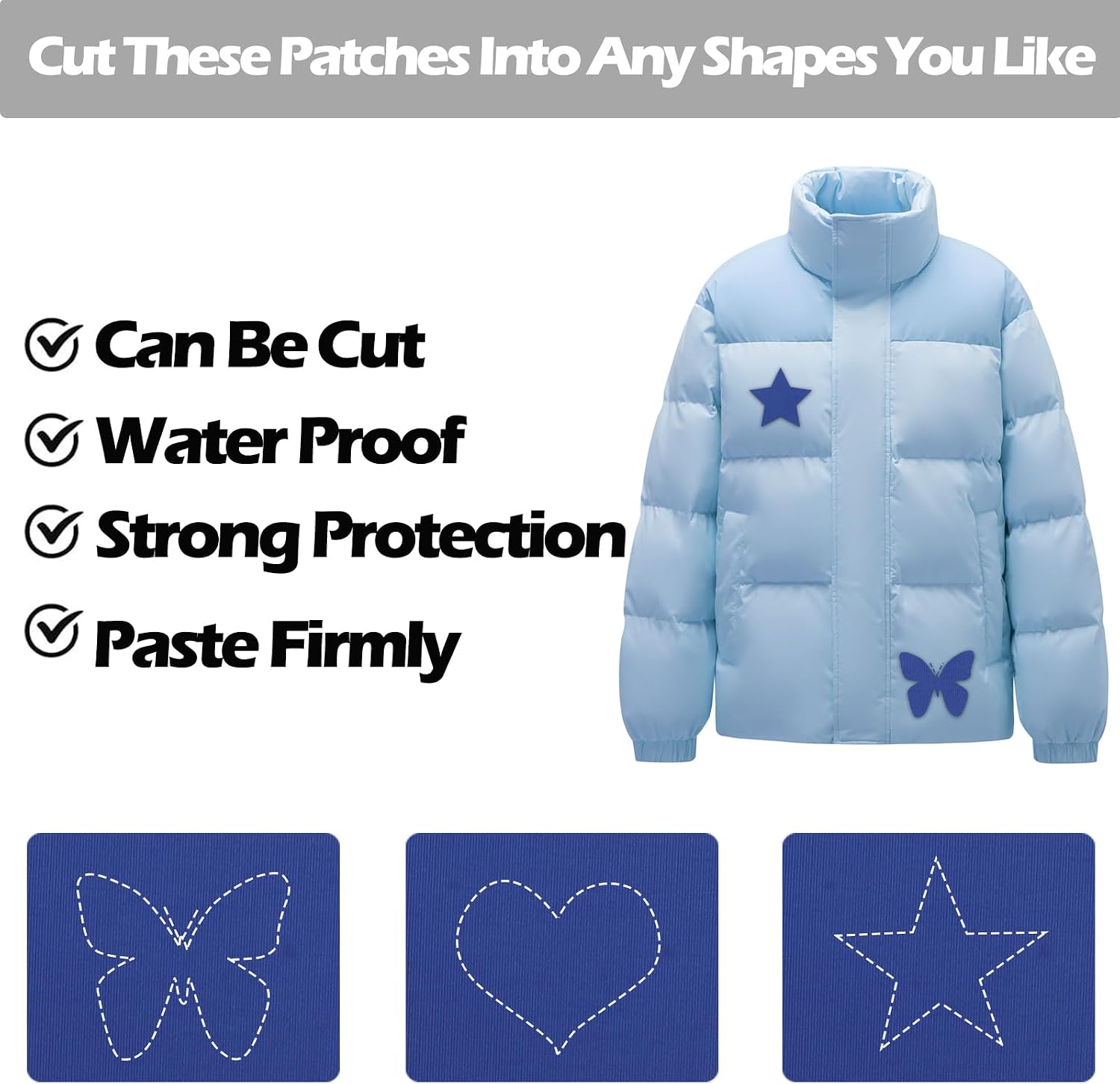 Self-Adhesive Fabric Repair Patches, 51pcs Nylon Tent Repair Kit, Waterproof Heavy Duty Tape for Down Jacket, Sleeping Bag, Clothes, Instant Fix for Outdoor Gear, Royal Blue