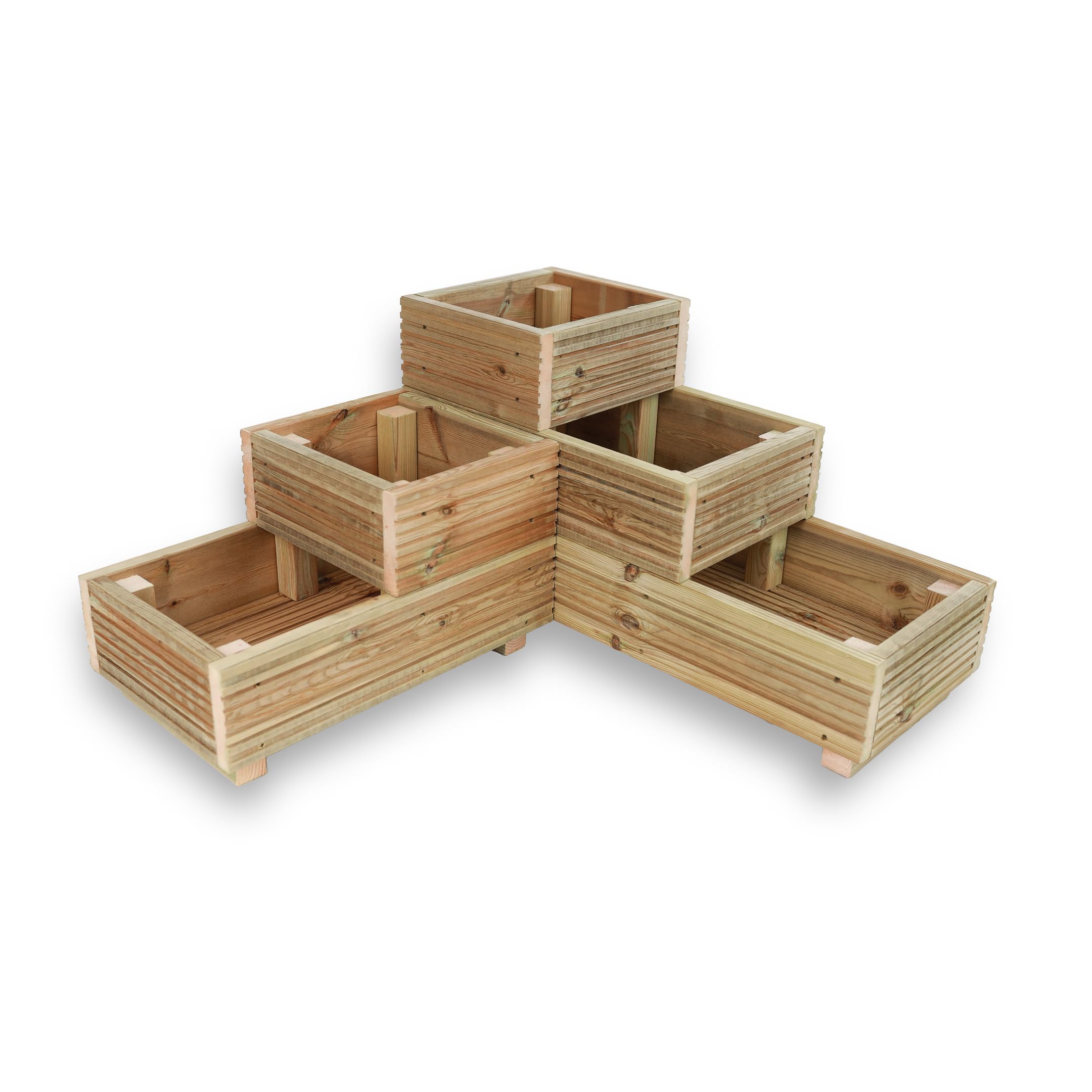 Cutncraft Designs Large 3 Tiered corner planters for the garden Level Steps Wooden Decking Patio Planter Trough — image 1