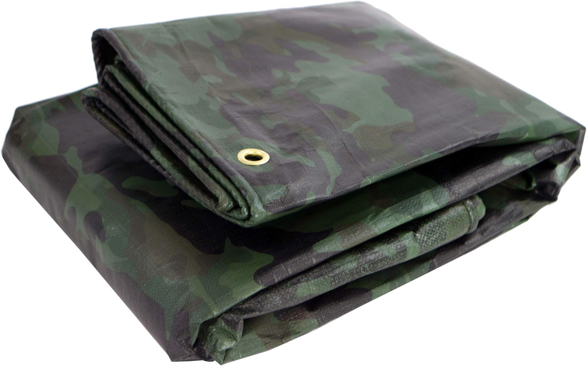 Watershed Innovations Heavy Duty Waterproof Camo Tarp - Reversible Camouflage/Green Tarp -12x20 with UV Protection for Outdoor Camping RV Truck and Trailers