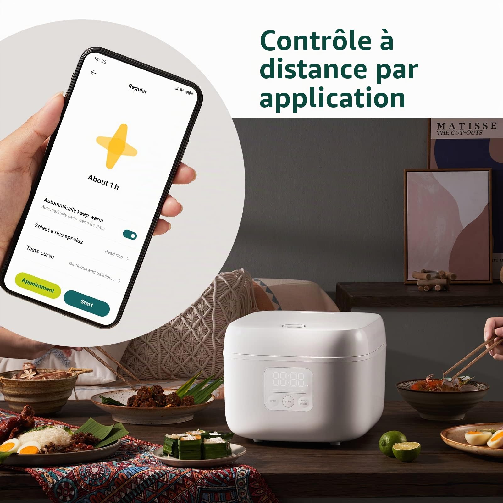 joyami Cuiseurs à Riz Mini Rice Cooker - Cuiseurs de Riz 1.6L 3.5 Tasses Intérieure Antiadhésive, Xiaomi Home App Contrôle Manuel, pour 6 Bols Jusqu'à 3 Personnes Garder au Chaud Mode Préréglé