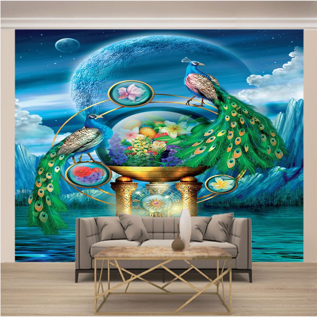 Papier peint panoramique pour chambre adulte style paon artistique