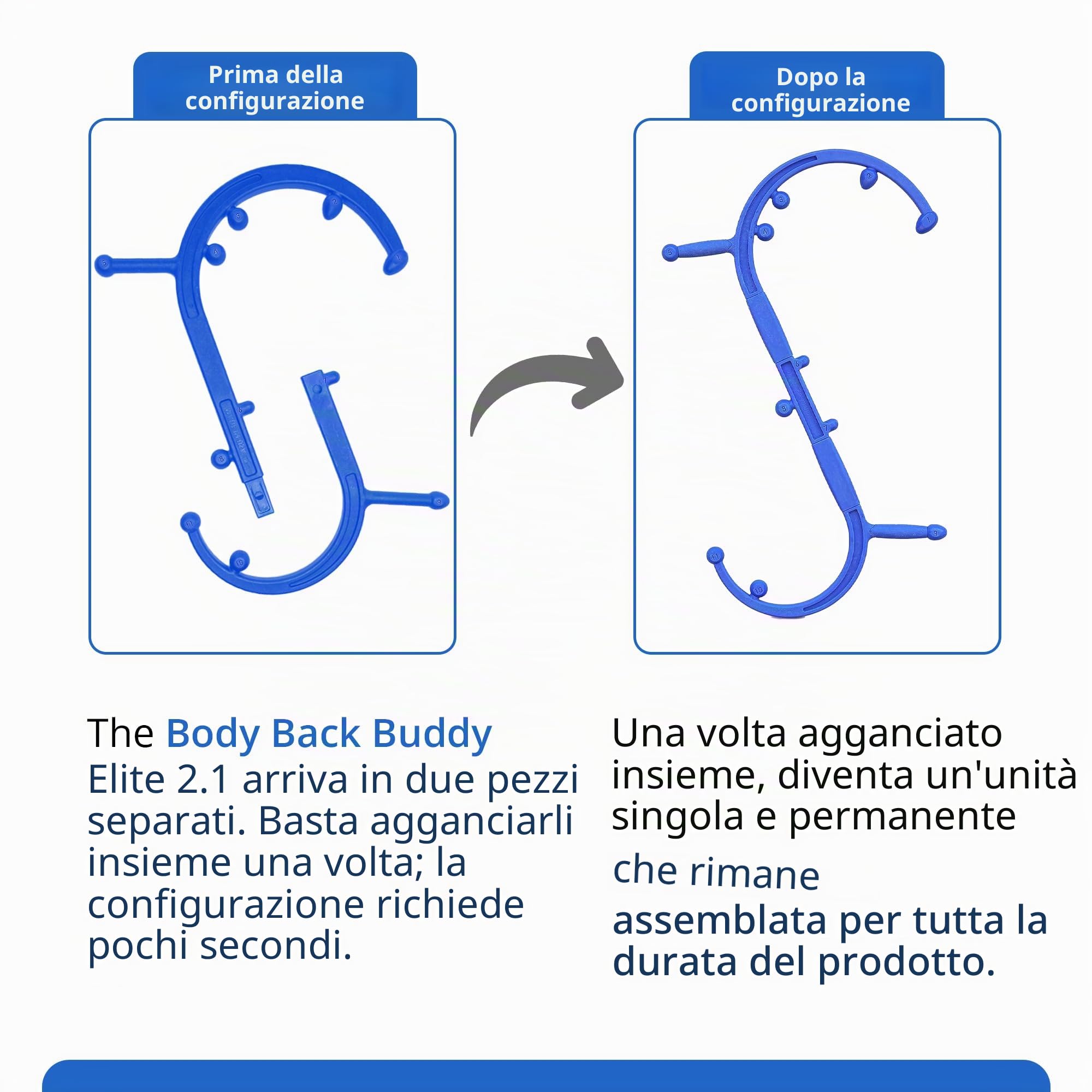 Body Back Buddy Massaggiatore per Schiena con Poster Didattico, Stick di Massaggio Portatile (Blu)