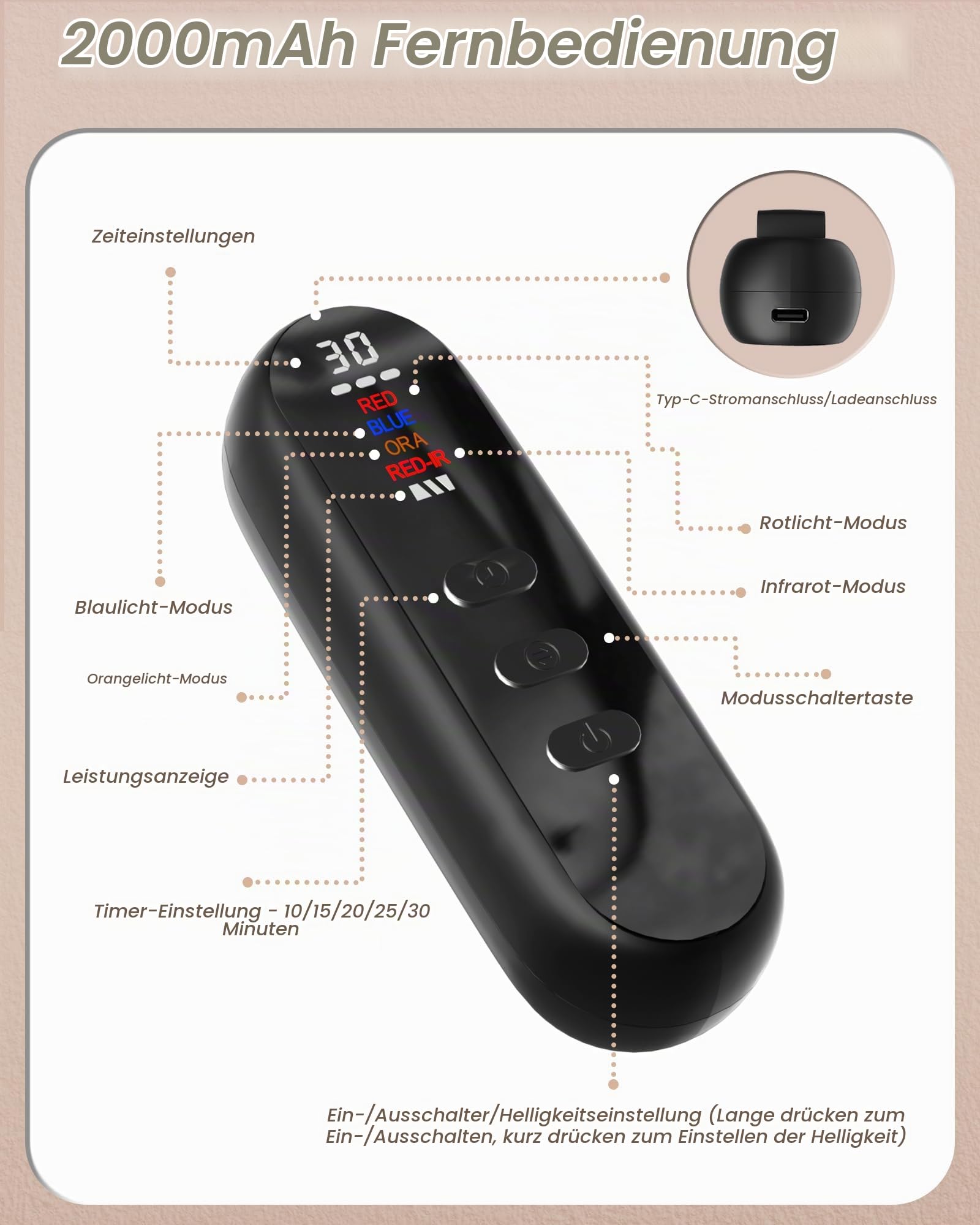 Rotlichttherapie für Gesicht, 4 Modi LED Gesichtsmaske, 2000mAh LED Gesichtsmaske Lichttherapie mit Fernbedienung, 850NM Infrarot/100 LEDs/Timer-Funktion für Zuhause & Reisen (Blau/Orange)