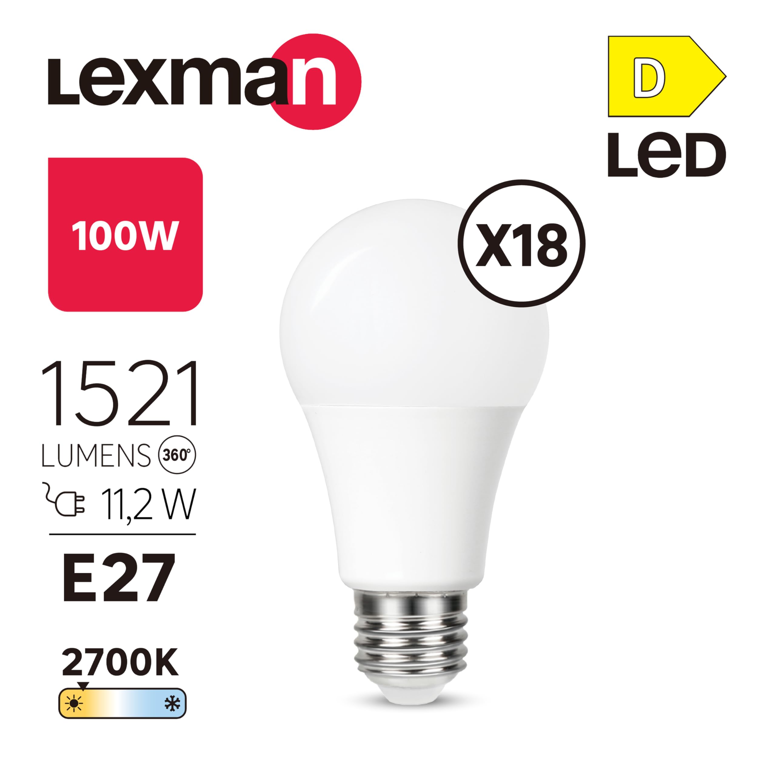 LEXMAN - 18er-Set LED-Lampen - 18 x LED Glühbirnen E27-1521 LM - 11,2W entsprechend 100W - Ø 60 mm - 2700K - Warmweiß
