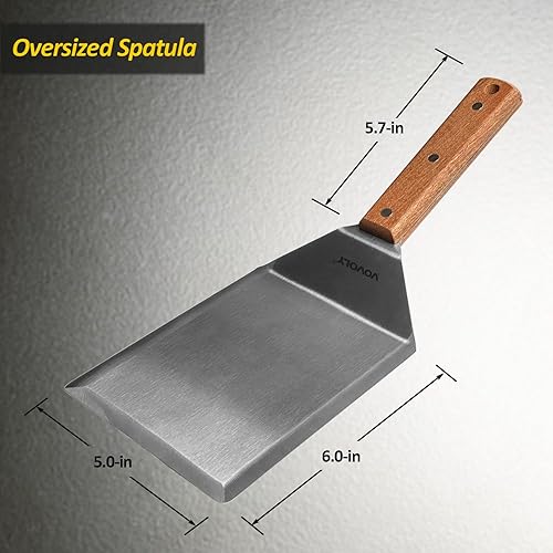 Miniatura 2 de Espátula extra ancha, espátula de metal grande con mango de madera de espiga completa y bordes biselados para sartenes, planchas y parrillas,