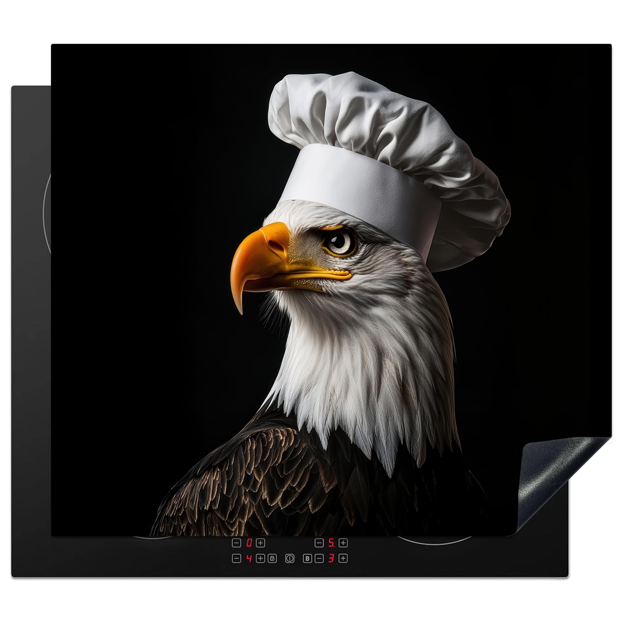 KitchenYeah© Protezione Piano Cottura Tappetino per Induzione 59x52 cm Cucina Proteggi Coprifornello Antiscivolo Aquila - America - Cappello da Cuocu - Uccello - Difficile