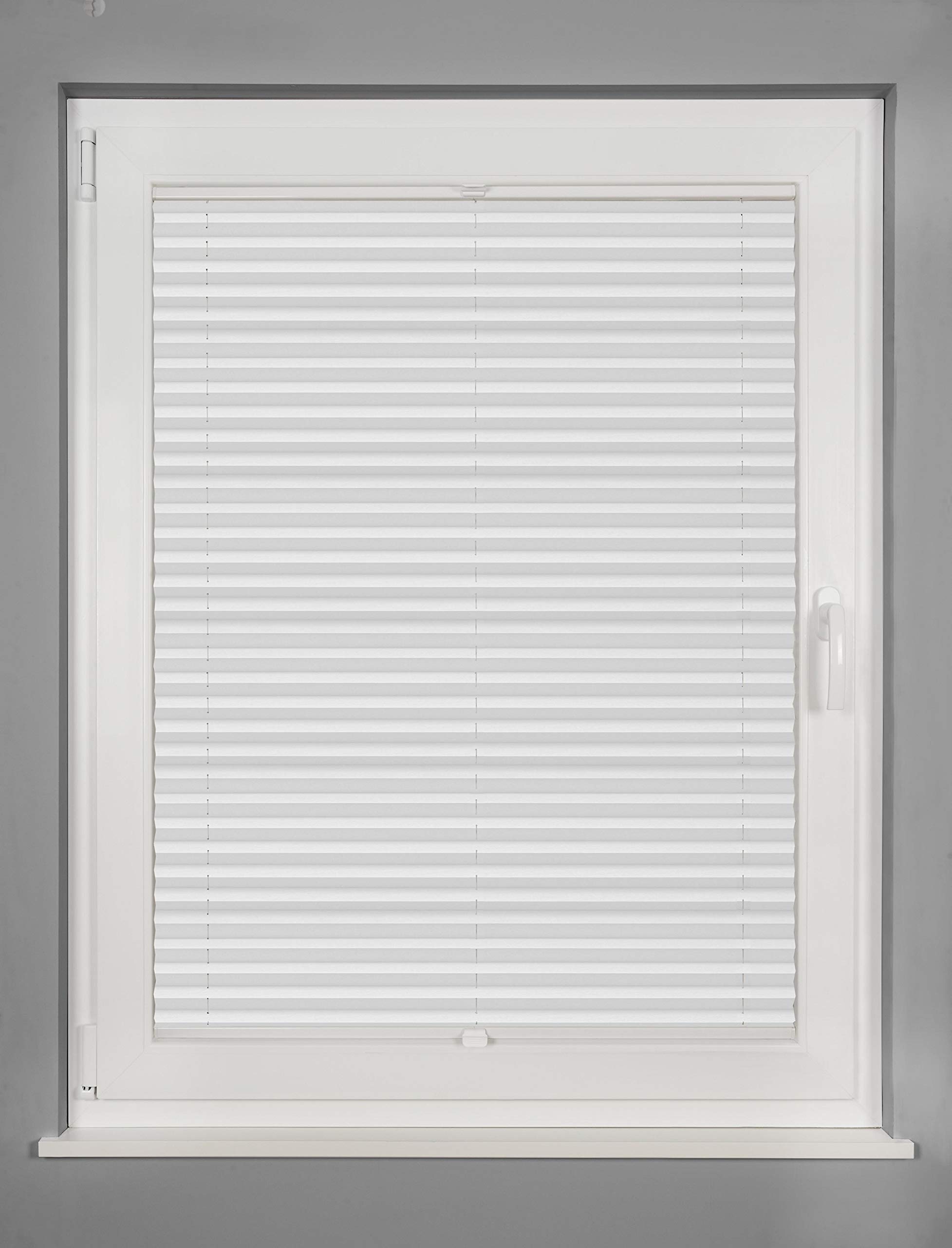 Plissee nach Maß für alle Fenster innen Montage in Glasleiste mit Spannschuh Sonnenschutz Rollo Sichtschutz Blickdicht Weiß B: 81-90 cm, H: 40-100 cm