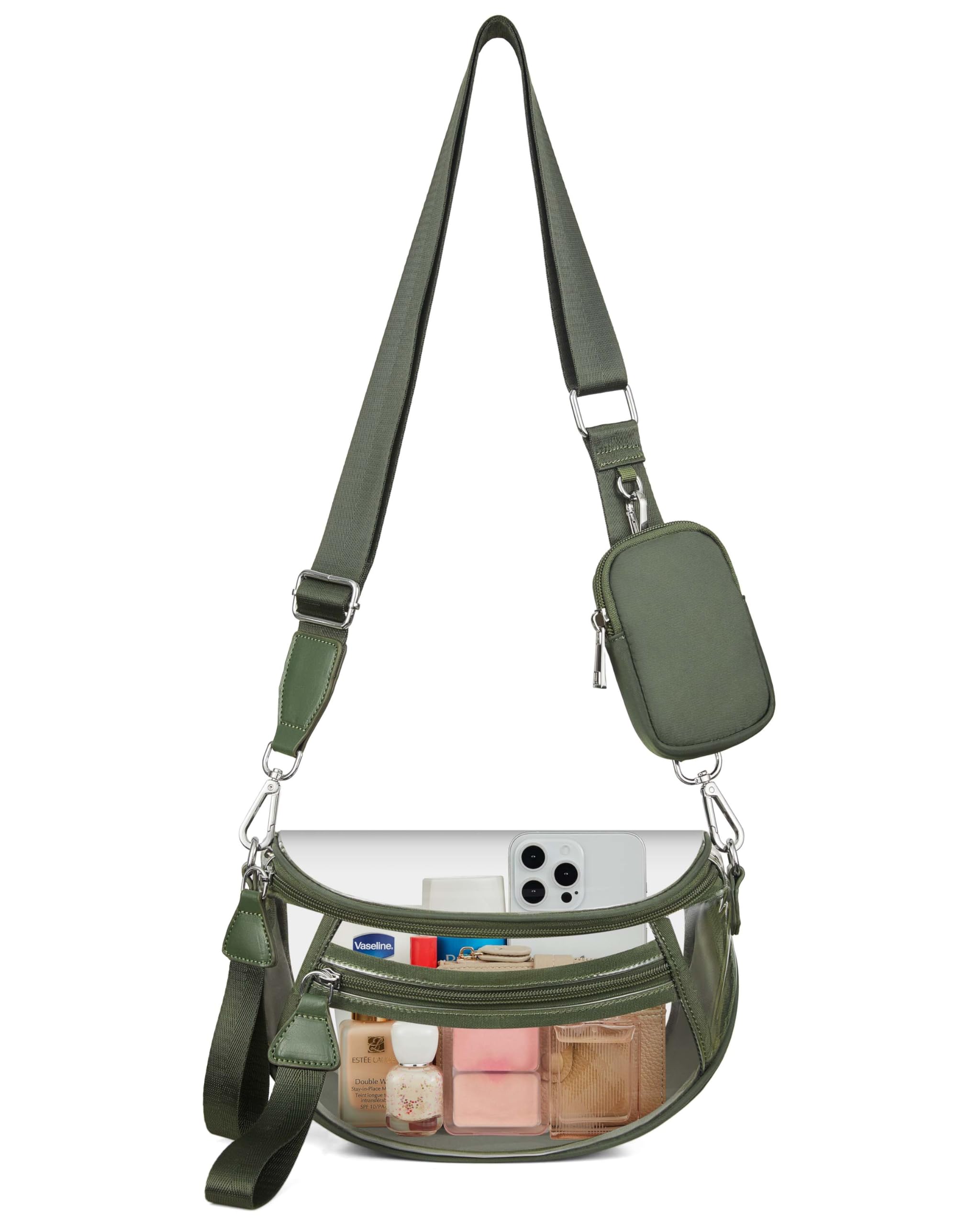 Clear Checkered Crossbody Bags for Stadium Events Clear Purse Bum Bag for Women Concert Sport with RFID Coin