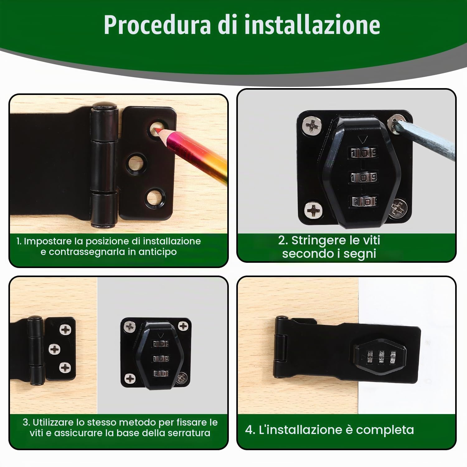 Chiavistello a Combinazione 3 Cifre, Serratura a Codice da 4 Pollici | Chiusura Antifurto per Armadietti, Piccole Porte, Cassetti e Mobili, Senza Chiavi e Facile da Installare