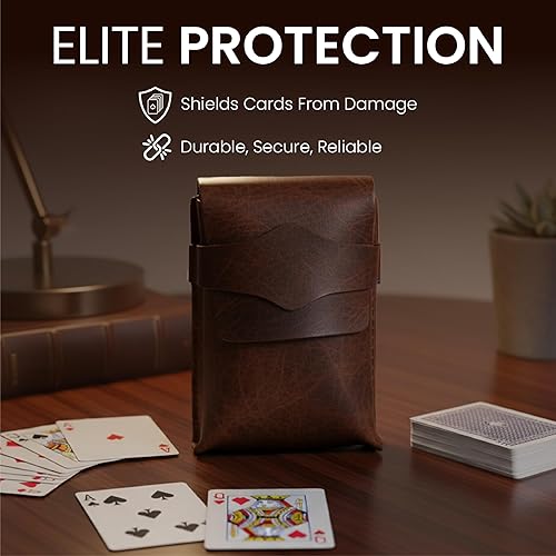 Miniatura 2 de Funda protectora de cuero marrón para cartas de póquer y puente, hecha a mano, de cuero de grano completo, caja de almacenamiento de cartas, estuche