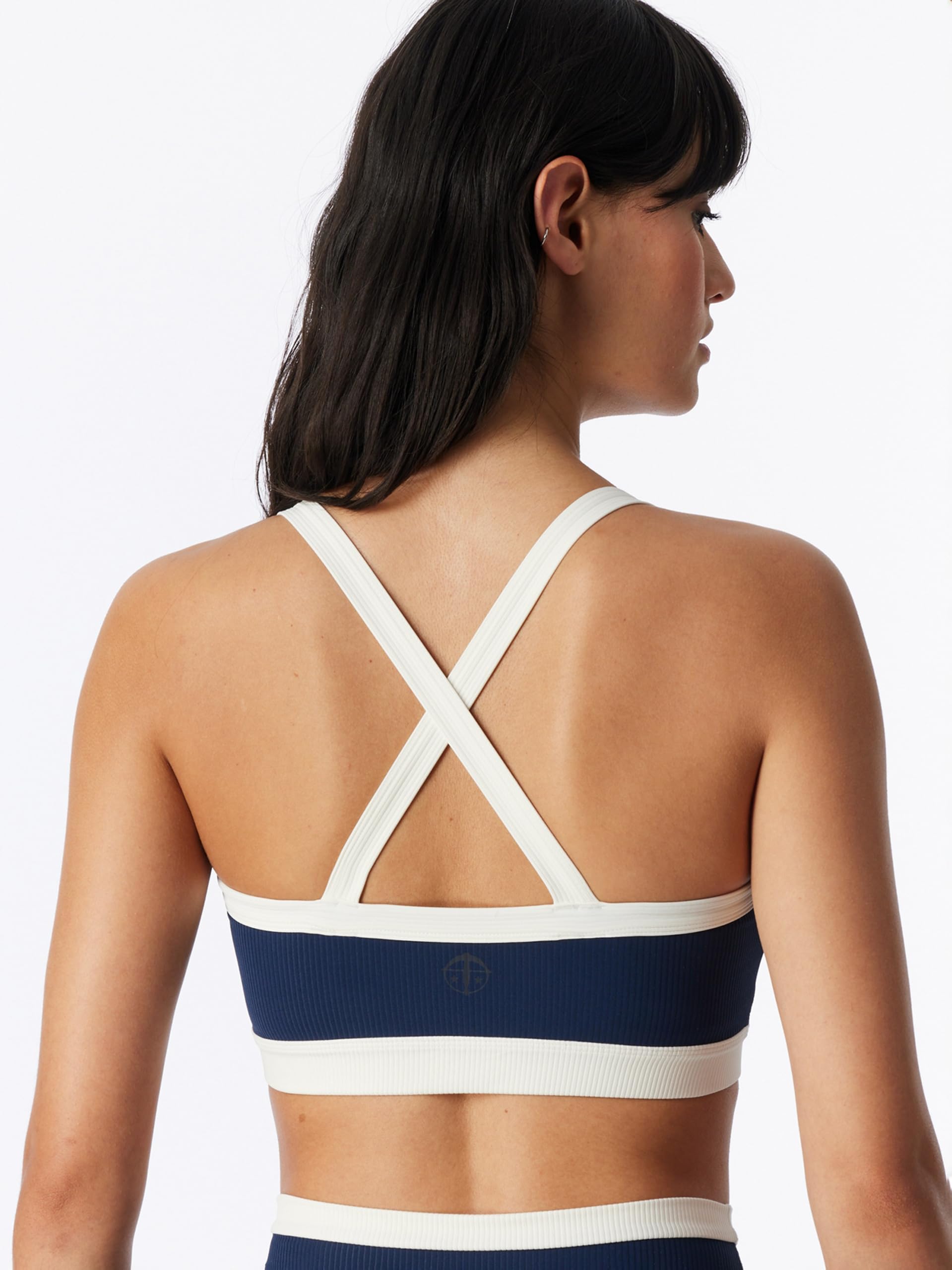 Schiesser Damen Bustier Doppelripp Active Sport BH weiße Details überkreuzte Rückenträger herausnehmbare Pads Unterbrustband