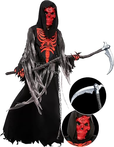 Spooktacular Creations Disfraz de la parca de calavera roja para niños, disfraz de la parca de Halloween para Halloween