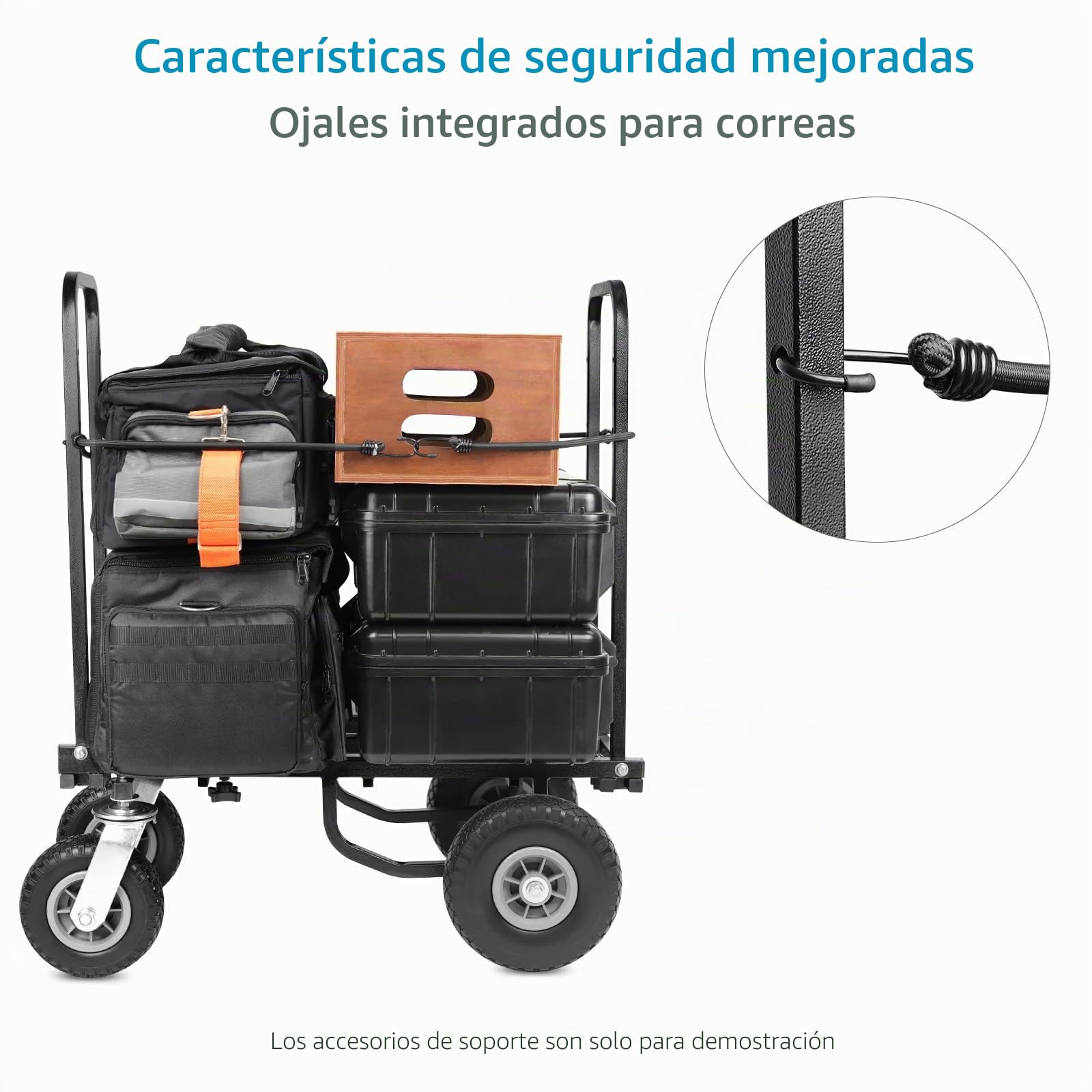 Carro utilitario Plegable PROAIM Vanguard UC5, Extensible 32-53", 200 kg | Carro de acero con 8 configuraciones, ruedas delanteras giratorias de 8", traseras de 10", frenos y asa plegable
