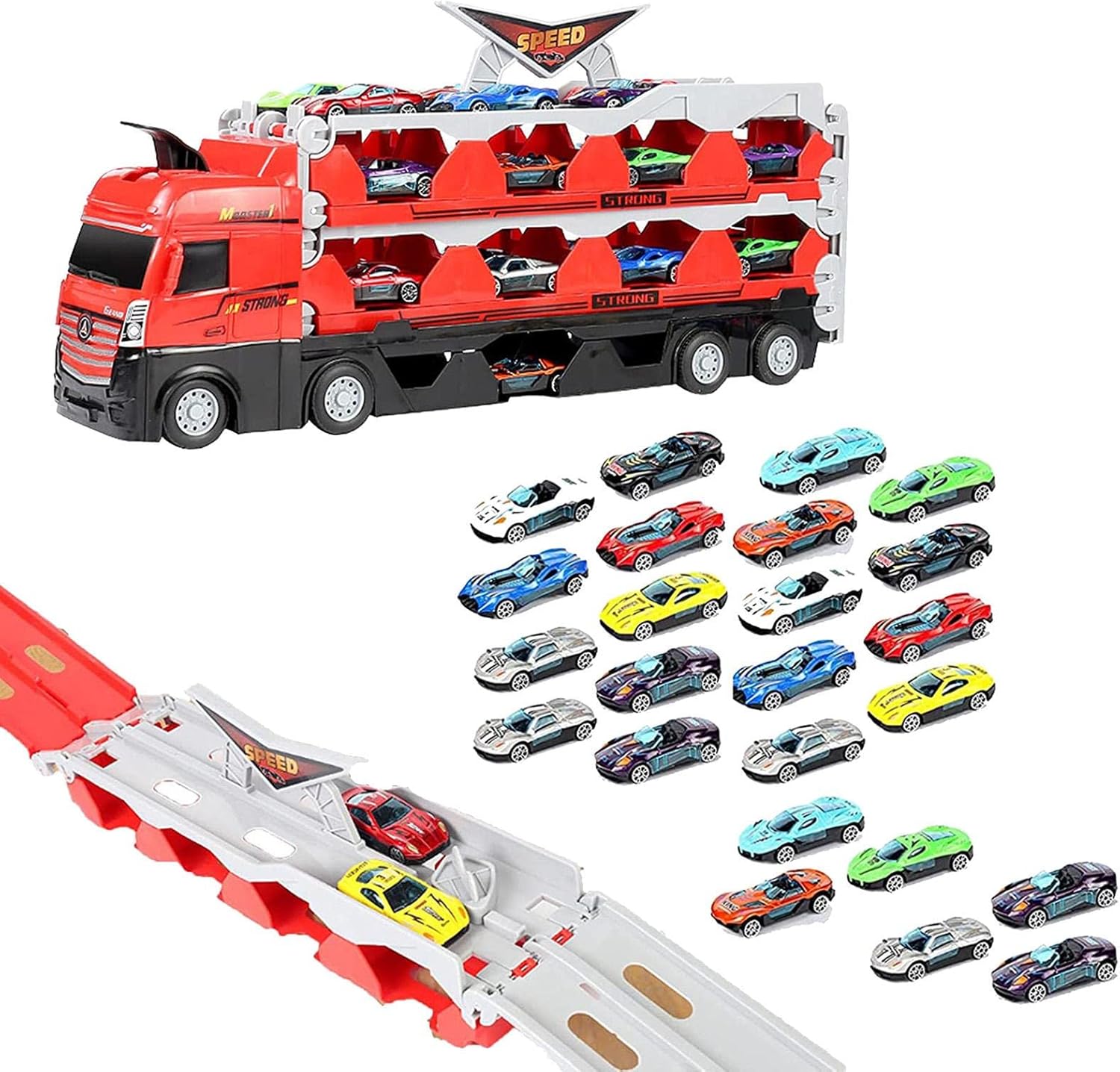 Amazon.co.jp 子供の車 おもちゃ 排出トラック付き巨大運搬トラック 大型セミトレーラトラック 排出トラック付きスーパームーバー