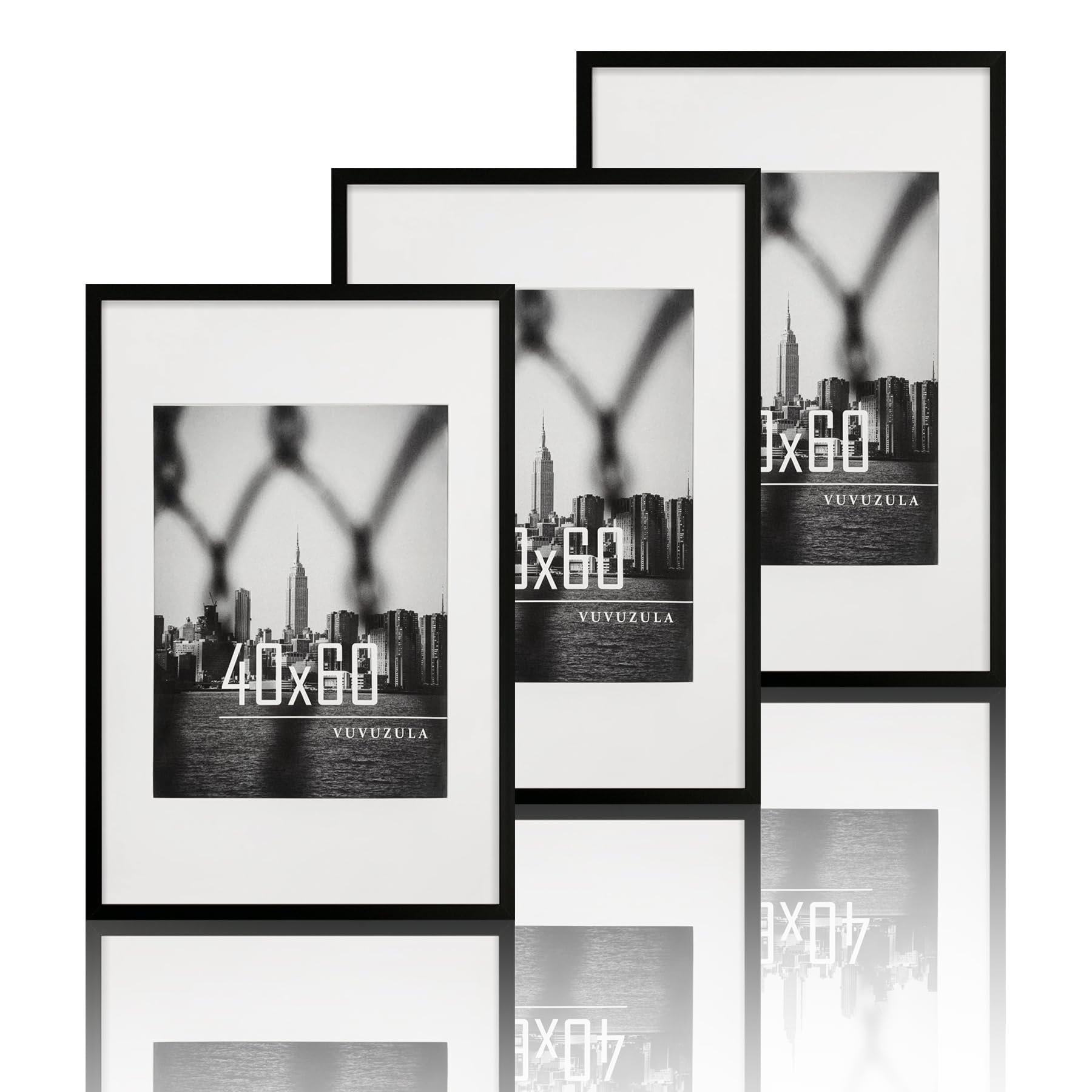 VUVUZULA Bilderrahmen 20x30cm Schwarz 3er Set Fotorahmen Rahmen mit Passepartout Posterrahmen