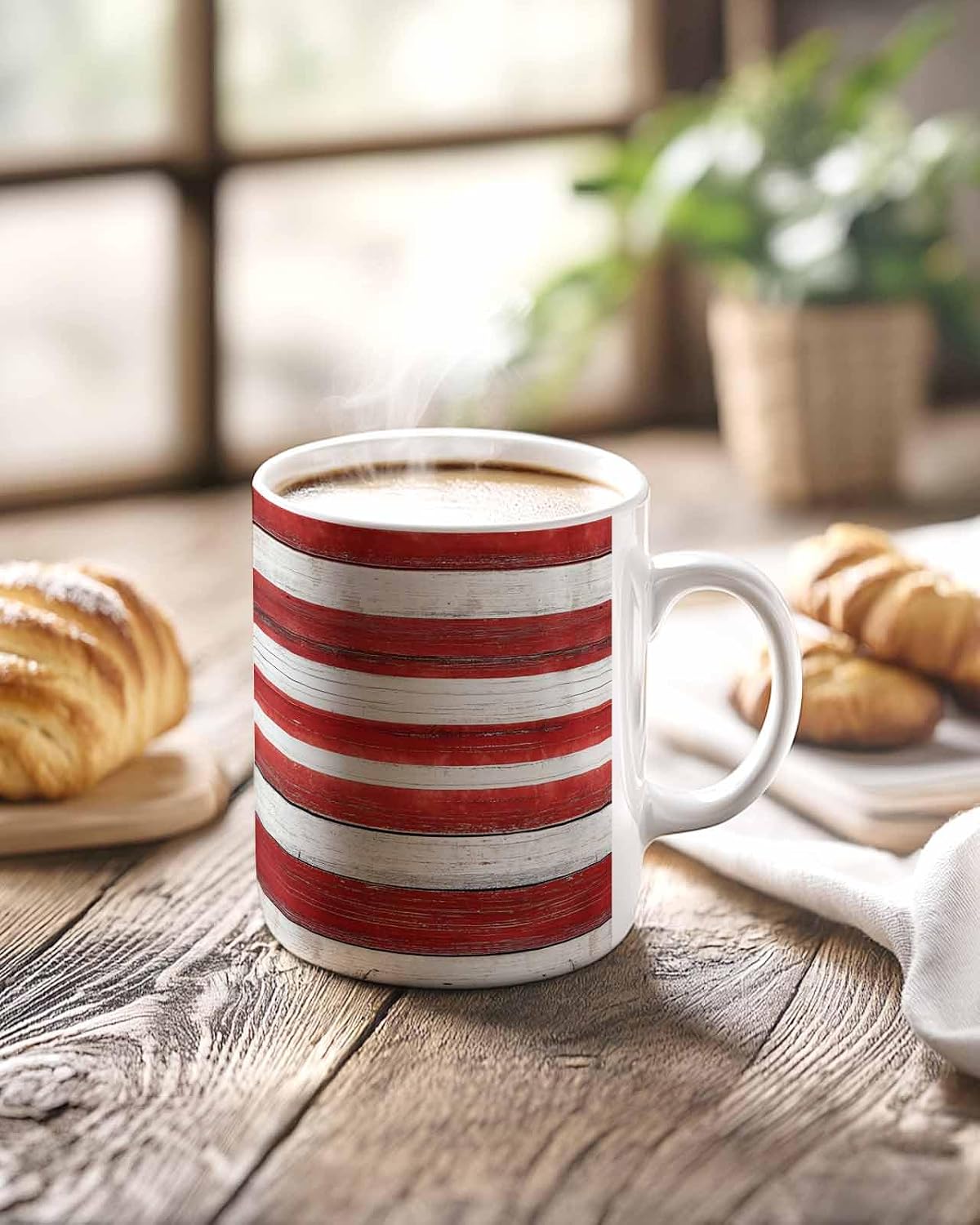 BEMIGO Ceramic Coffee Mug Farmhouse Usa Flag Ceramic Mug White Cup, 4th of July Insulated Coffee Cup with Handle with Pattern Perfect for Tea and Hot Beverages, 12oz