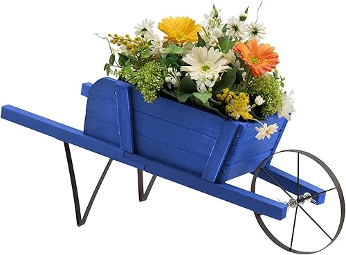 Safstar - Maceta de madera para carretilla, con rueda de metal y 9 accesorios magnéticos reemplazables, maceta de madera para decoración de