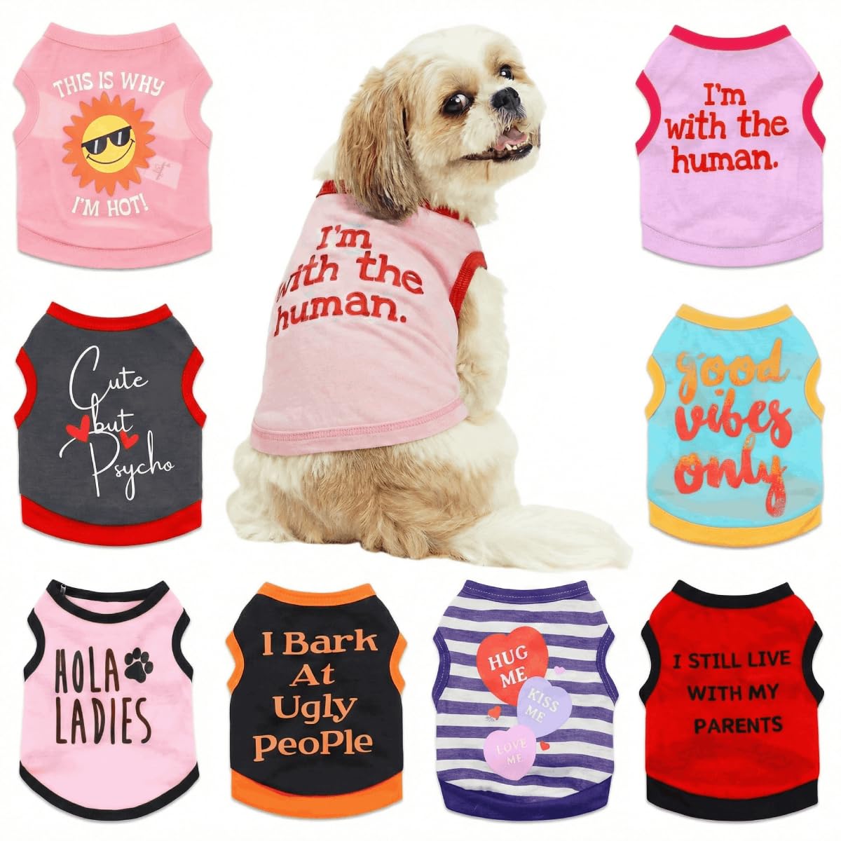8 Pack Dog T-Shirt Clothes for Small Dogs Girls Puppy Shirts Summer Breathable Chihuahua Yorkie Apparel, Medium