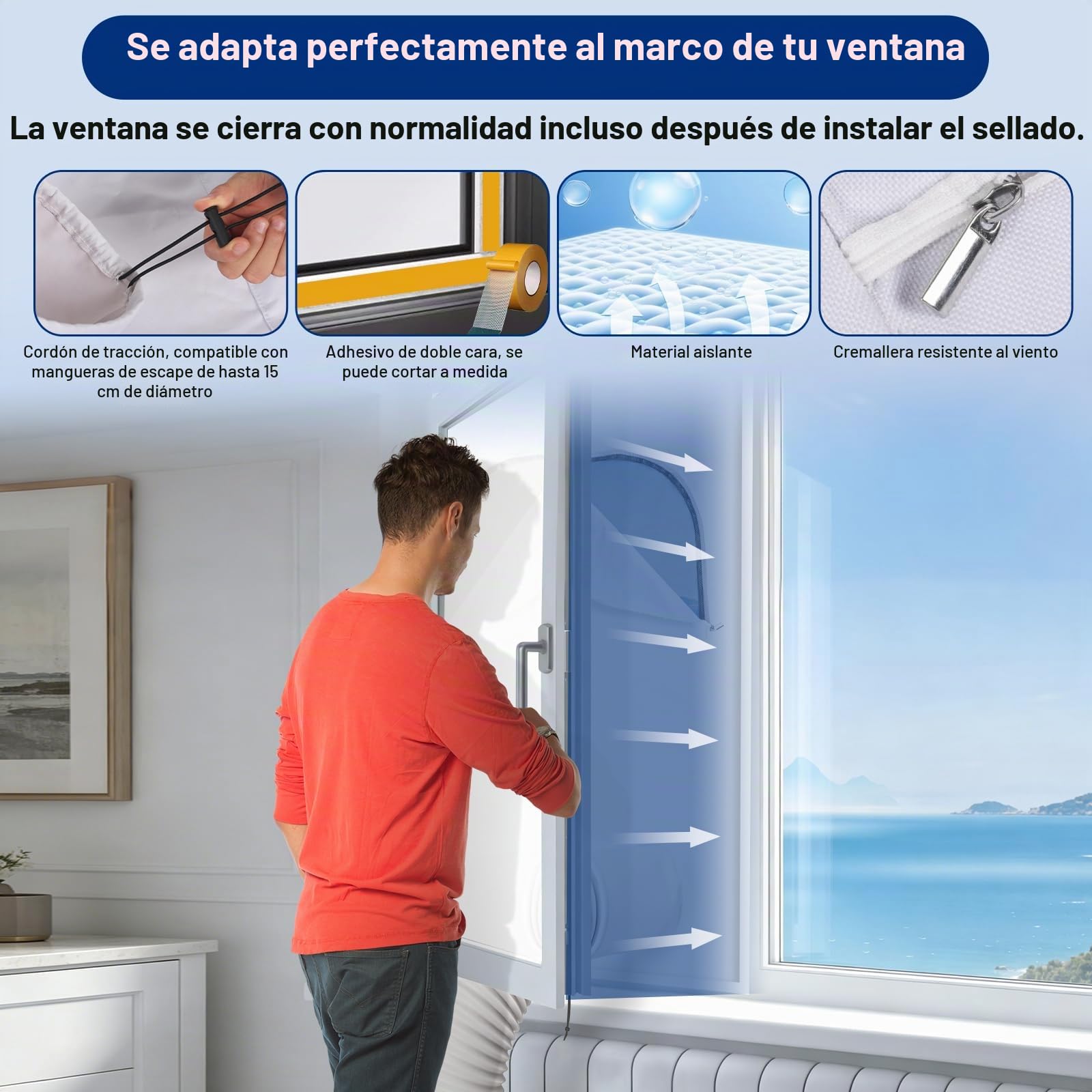 Sello de ventana de aire acondicionado, kit de ventana para aire acondicionado móvil con manguera de escape, kit de parada de aire caliente de tela Oxford 600D con cremallera y pantalla de malla para