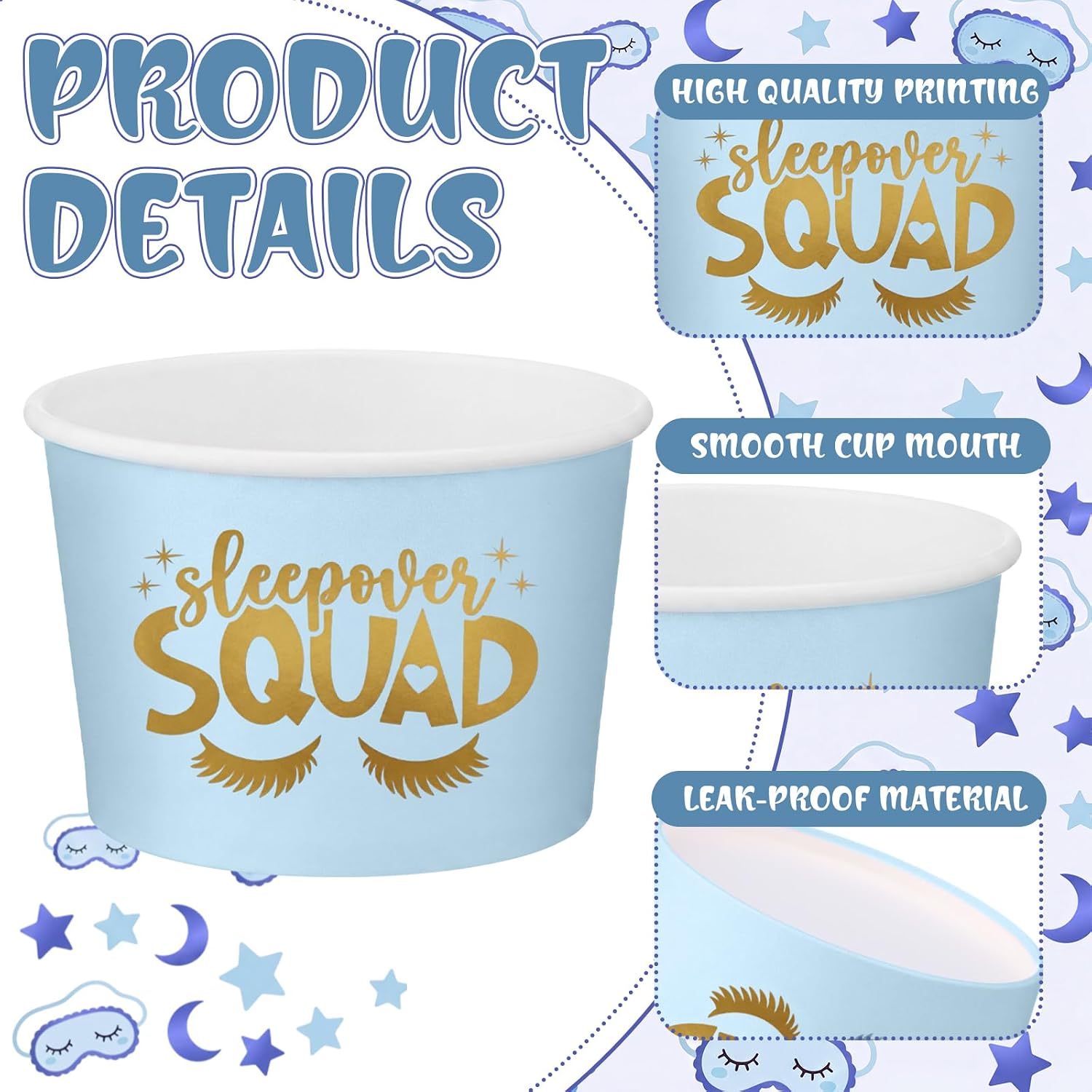Domensi 24 Sleepover Squad Popcorn Box Pajama Party Snack Box,Light Blue image 3
