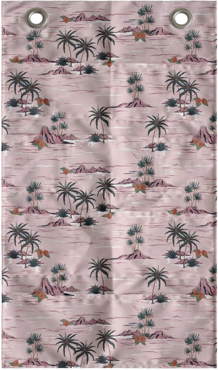 Ambesonne Hawaii Hanging Pocket Organizer, Summer Pattern with Palms Rocky Beach and Hibiscus Flora, Printed Polyester Storage Bag with Pockets, 21" x 31", Rose Dark Salmon
