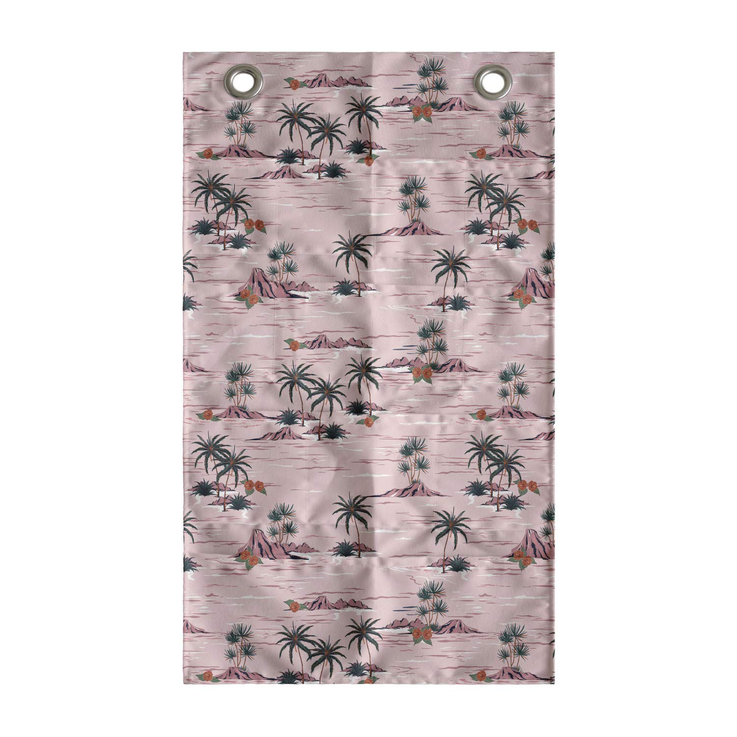 Ambesonne Hawaii Hanging Pocket Organizer, Summer Pattern with Palms Rocky Beach and Hibiscus Flora, Printed Polyester Storage Bag with Pockets, 21" x 31", Rose Dark Salmon
