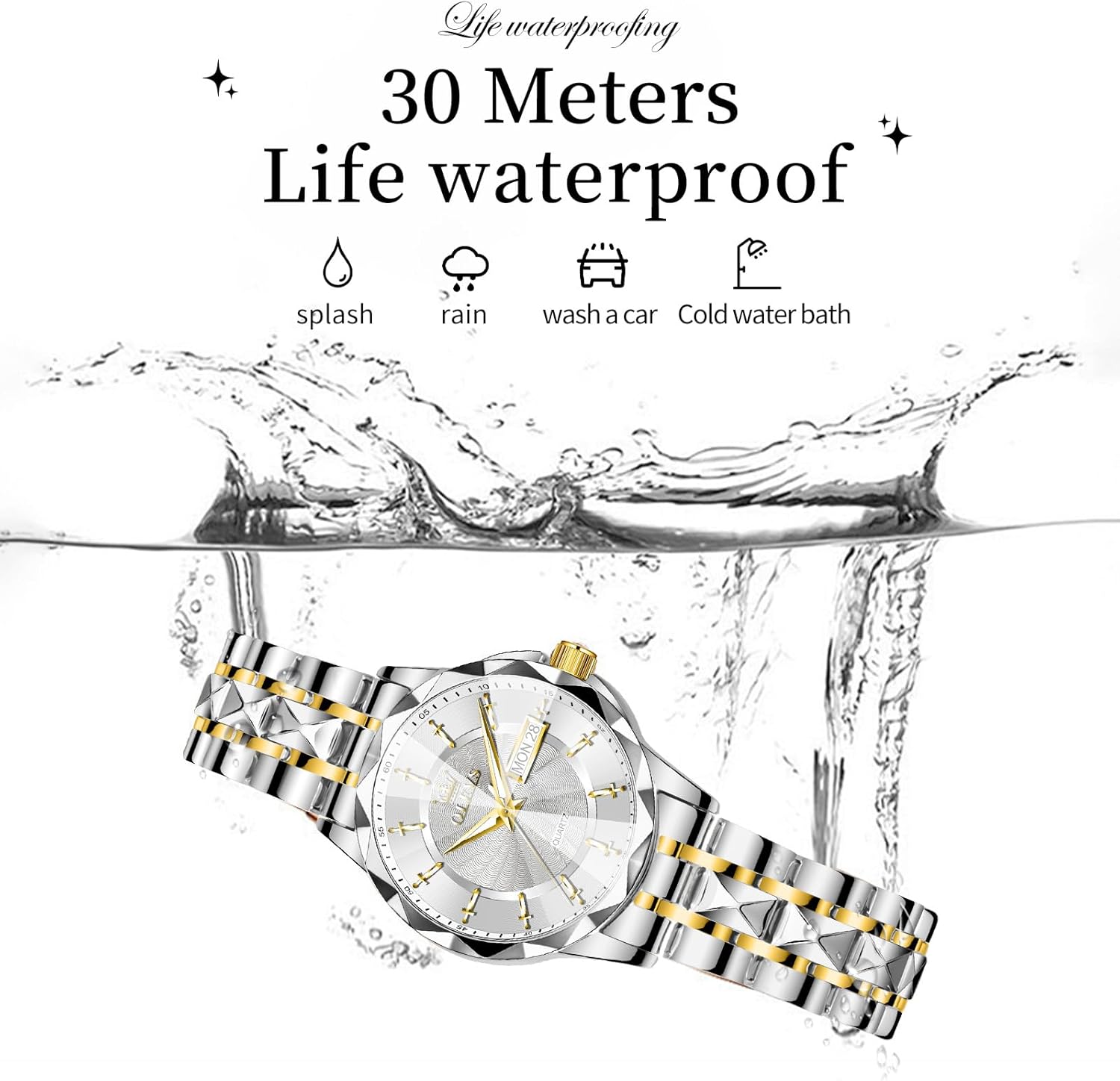 Womens Watch Luxury Elegant Ladies Dress Watches Fashion Waterproof Gold Silver Watch for Women Stainless Steel Womens Watches for Small Wrists Analog Quartz with Day Date Relojes para Mujer Ideal for Gift