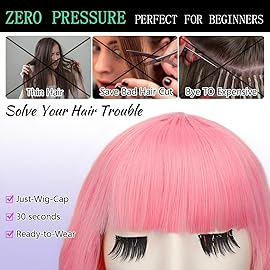 AISI HAIR Curly Bob Wig with Bangs Short Wavy Pink Color Wigs for Women Bob Style Synthetic Heat Resistant Bob Wigs