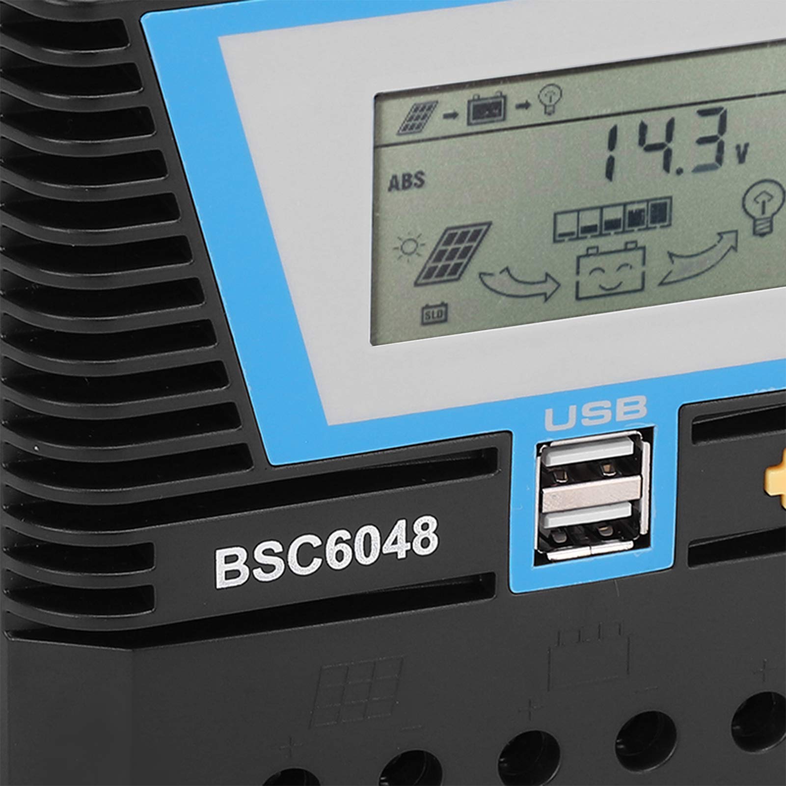 Haofy Controller Solare Intelligente Multifunzionale 60A 12V/24V/36V/48V, di Piccole Dimensioni e Facile da Trasportare, per Caricare la Batteria, Plastica Tecnica