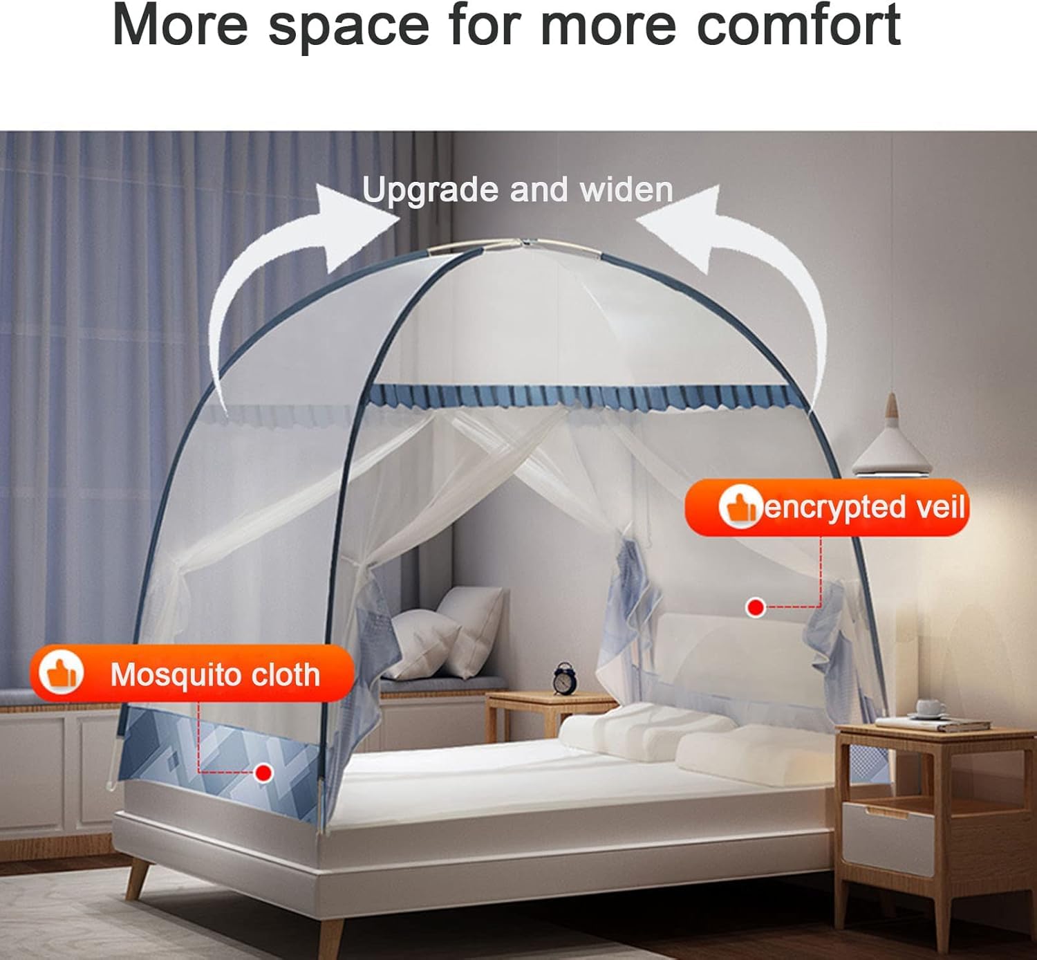 Mosquitera Plegable para Cama Individual/Doble, mosquitera portátil de Viaje de Doble Puerta con Parte Inferior de Red, fácil de Instalar, Tienda de campaña con mosquitera emergente para Uso
