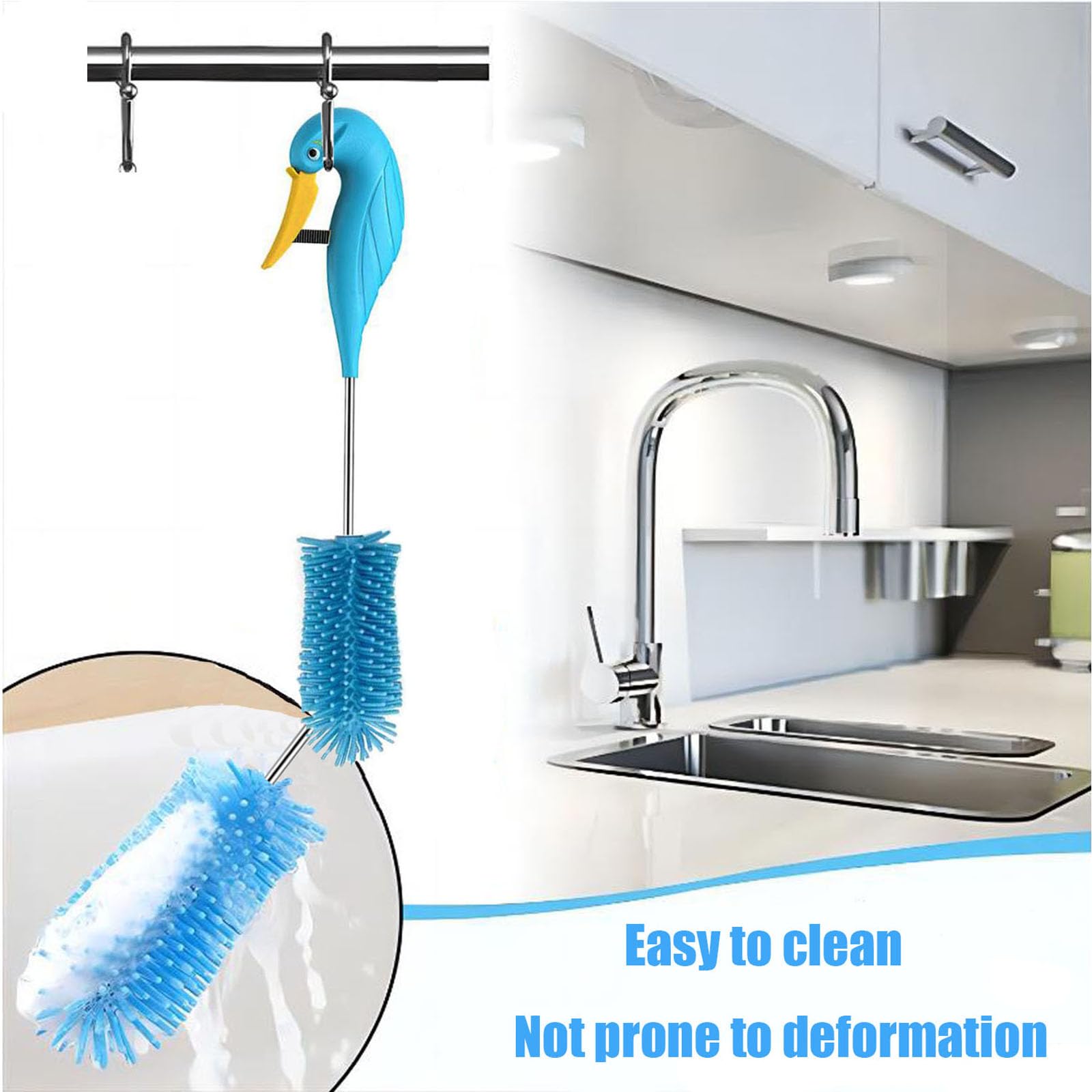 WSOQYEO Water Bottle Cleaner Brush Semi-Automatic Silicone Bottle Brush for Baby Sports, Vase, Glassware, and Smaller Diameter Openings - Image 3