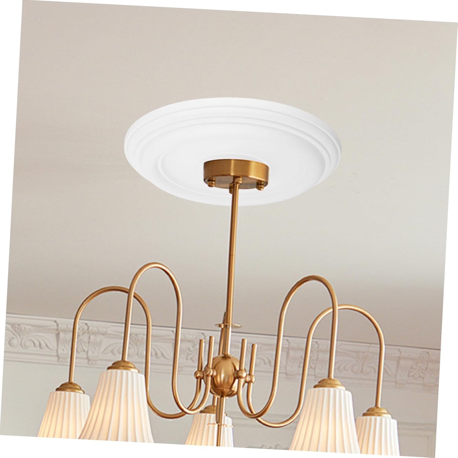WOONEKY Ornamental Pu Ceiling Medallion Round Light Fixture Base Easy to Install for Chandeliers and Fans Durable Decoration for Home and Commercial Spaces