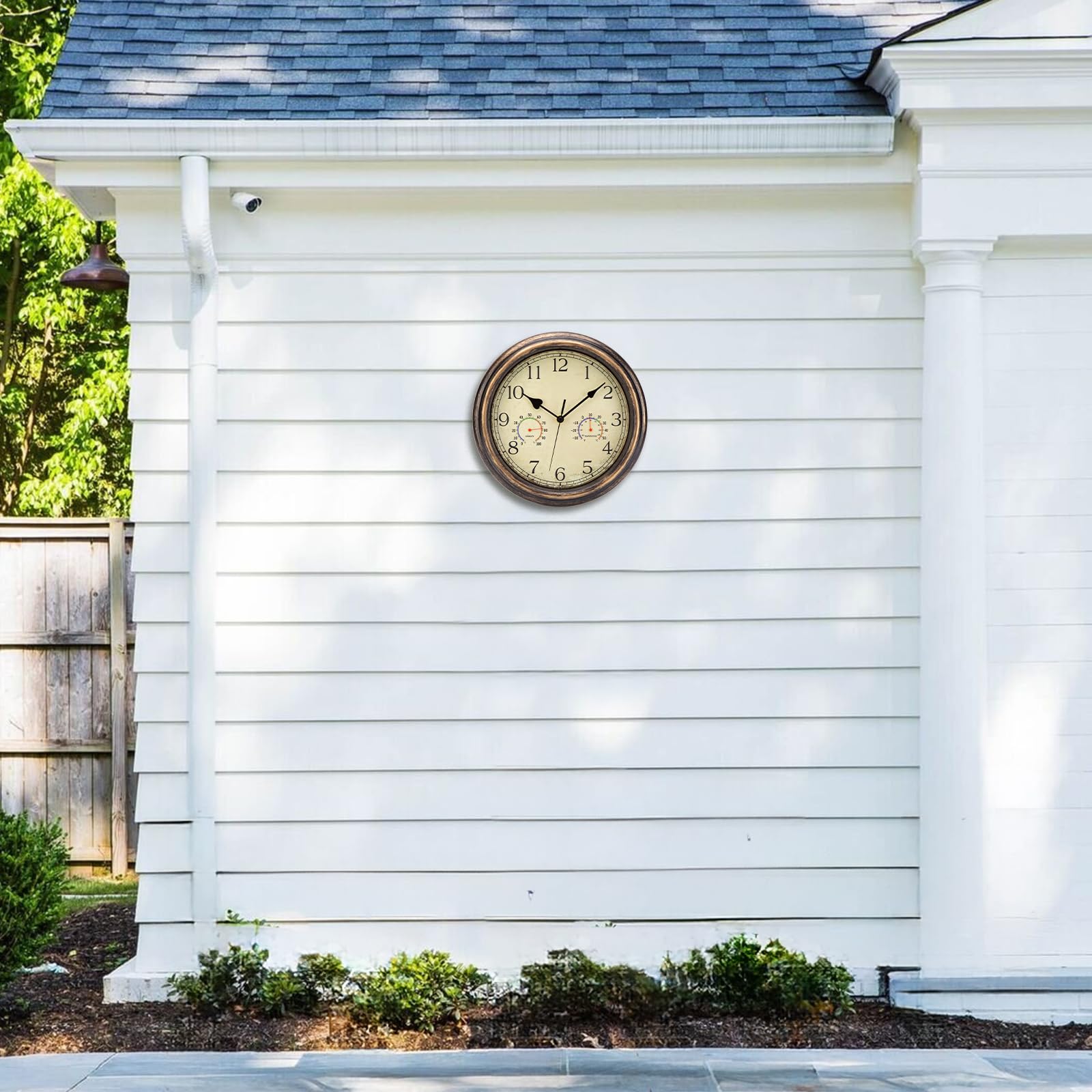 ACCSHINE Horloge Murale Extérieure étanche avec Affichage du thermomètre et de l'hygromètre, sans tic-tac, silencieuse, 30 cm, à Quartz, fonctionnant sur Pile, Grande Horloge décorative pour Jardin.