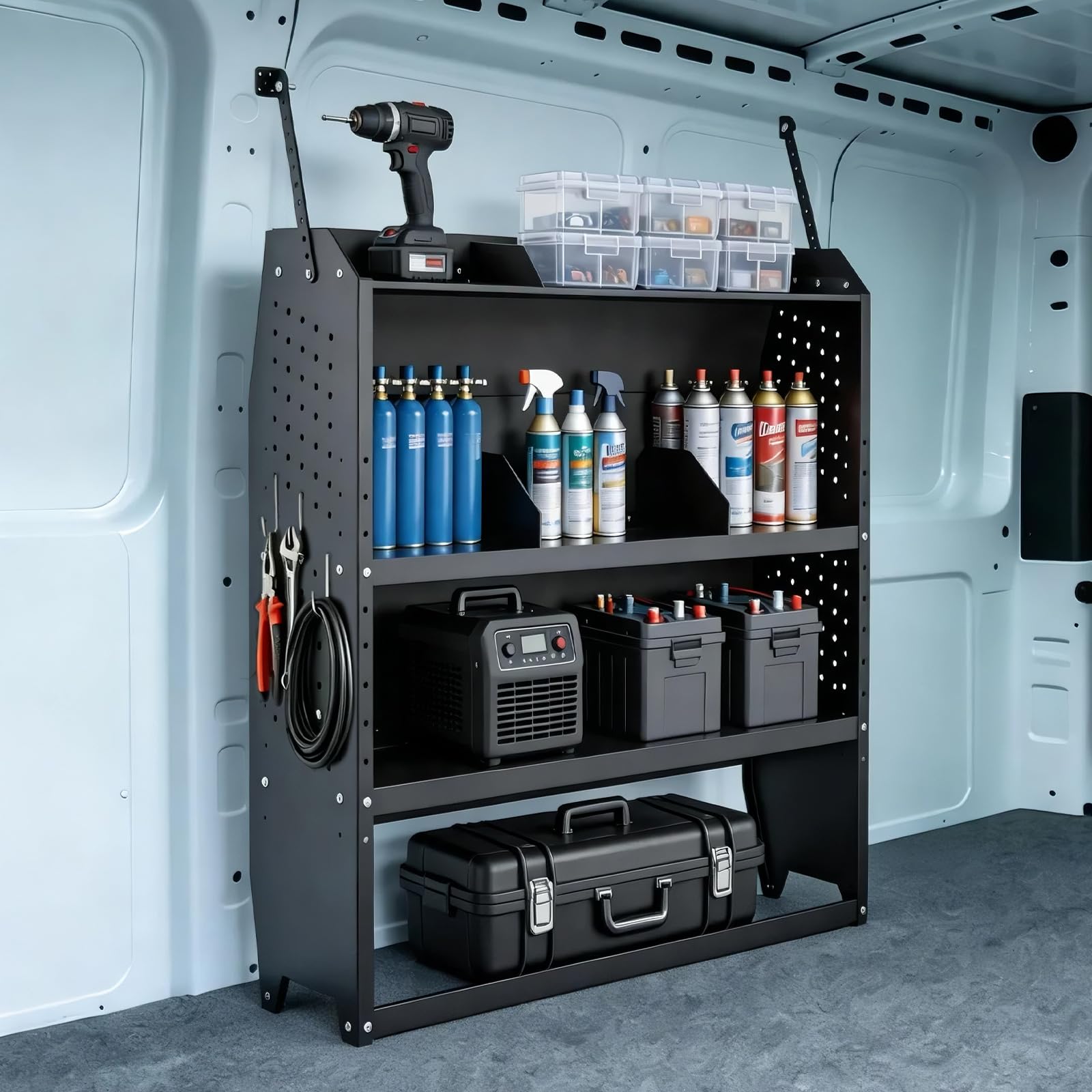 Photo 1 of StellarStar Van Shelving Steel Storage System Fit for Transit Connect 2014+, Chevy City Express, Promaster City, NV200, Heavy-Duty Work Cargo Van Shelving Organizer, 32" W x 43" H x 13" D