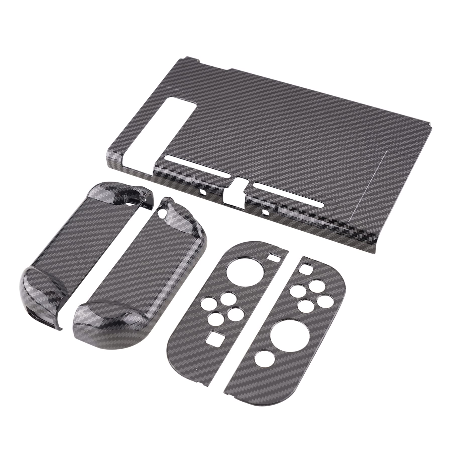 eXtremeRate PlayVital Custodia Protettiva per Nintendo Switch Joycon Console Cover Copertura Rigida Case Separabile per NS Switch Controller Console(Fibra di Carbonio Grafite)