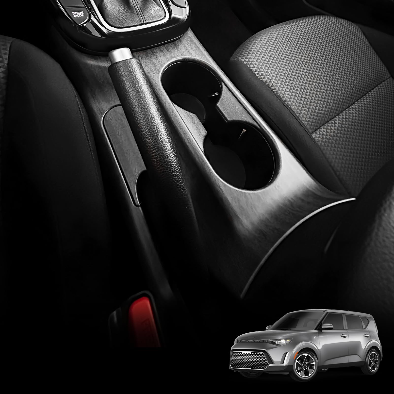 Car Center Console Water Cup Holder Frame Cover Front Central Cup Holder Panel Protective Cover Decals Compatible with Kia Soul 2020-2025 Accessories (Wood Grain Style)