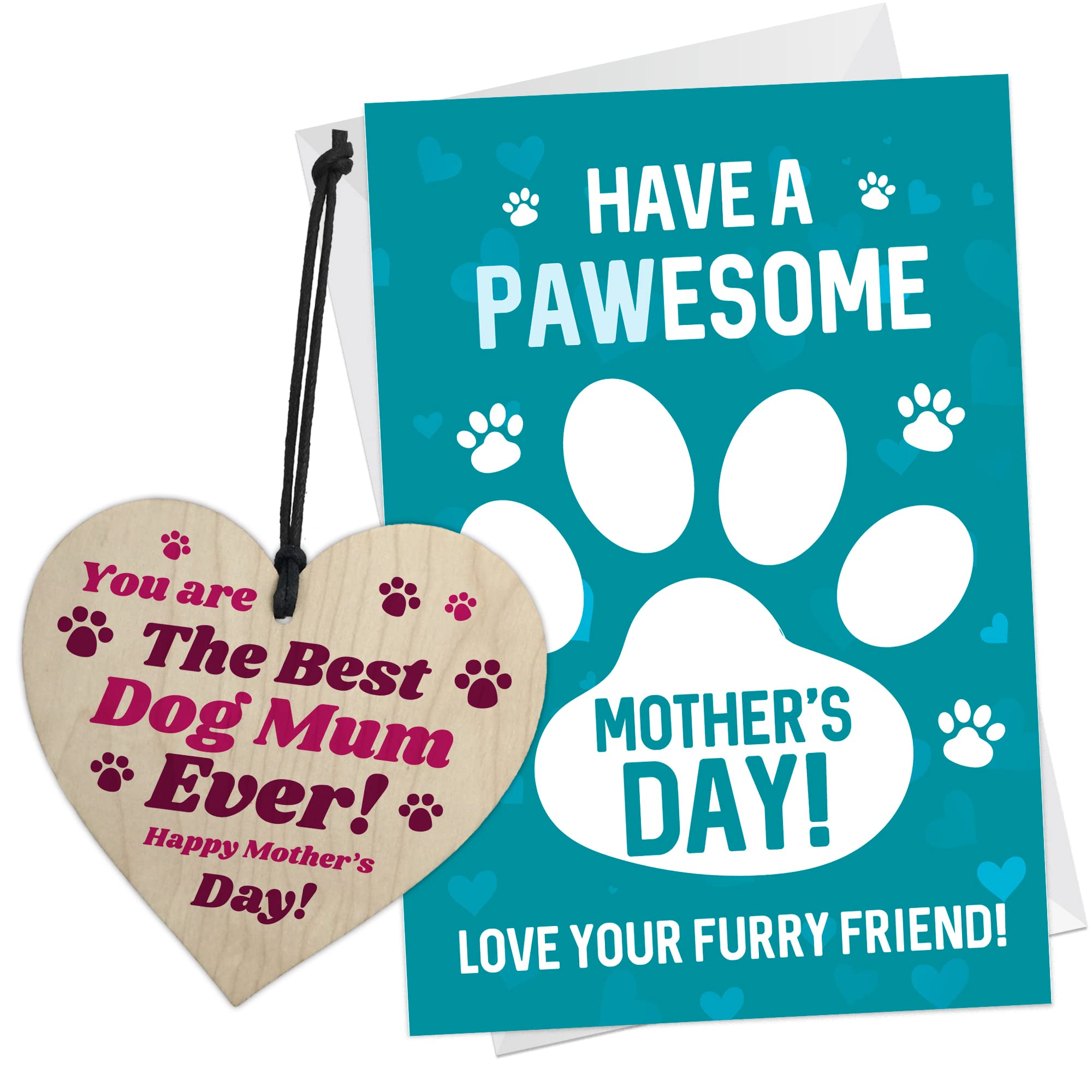 RED OCEAN Pawesome Mothers Day Card And Wooden Heart - Mother's Day Card From The Dog - Funny Mothers Day Card For Mum - Dog Mum Gifts